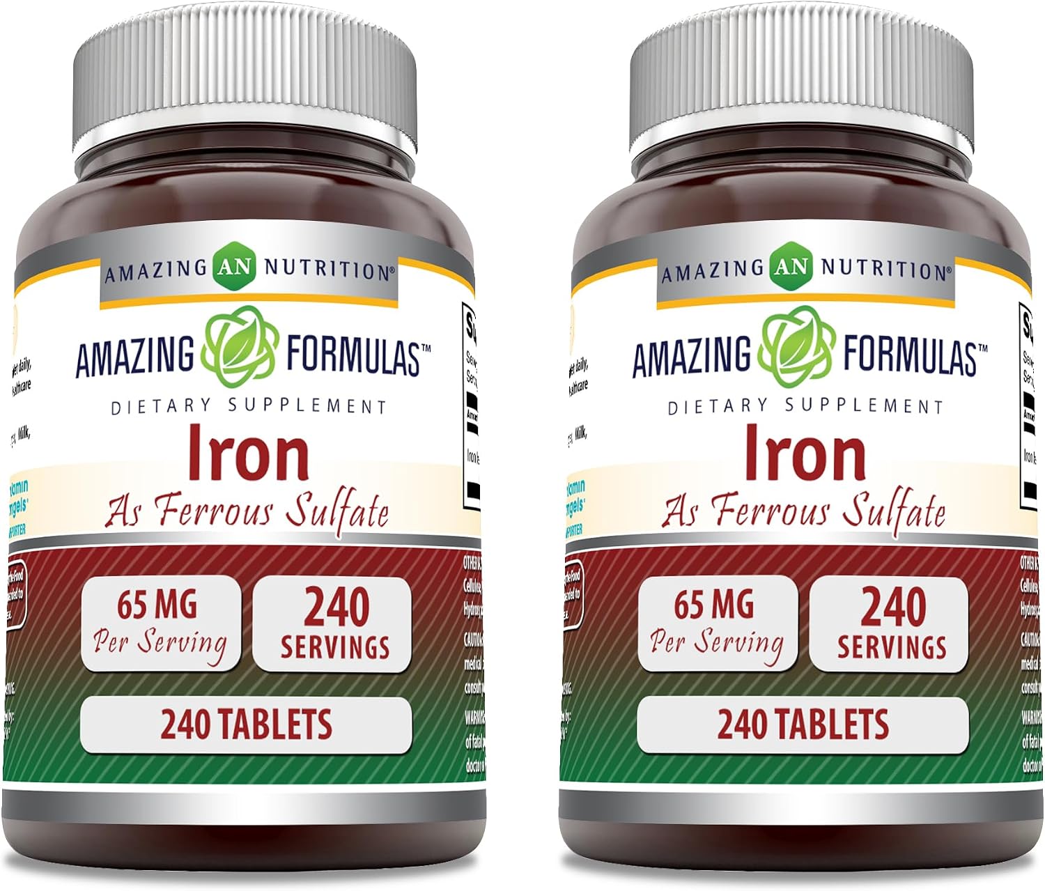 Amazing Formulas Iron as Ferrous Sulfate Supplement | 130 Mg per Serving | 240 Tablets | Non-GMO | Gluten-Free | Made in USA