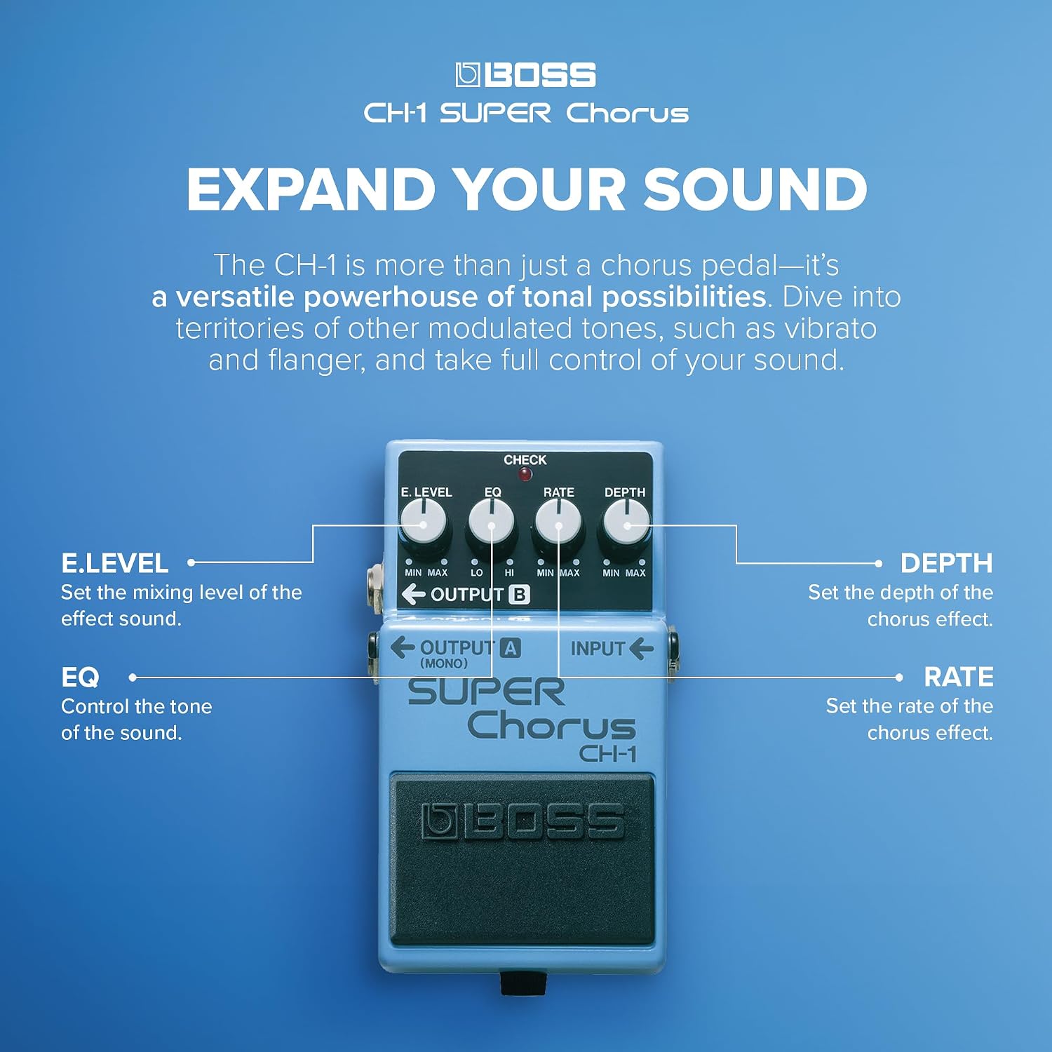 BOSS CH-1 SUPER Chorus | Classic Compact Chorus Effects Pedal | Cystal-Clear Tone for Guitar & Keyboards | Versatile Sound Shaping | Mono & Stereo