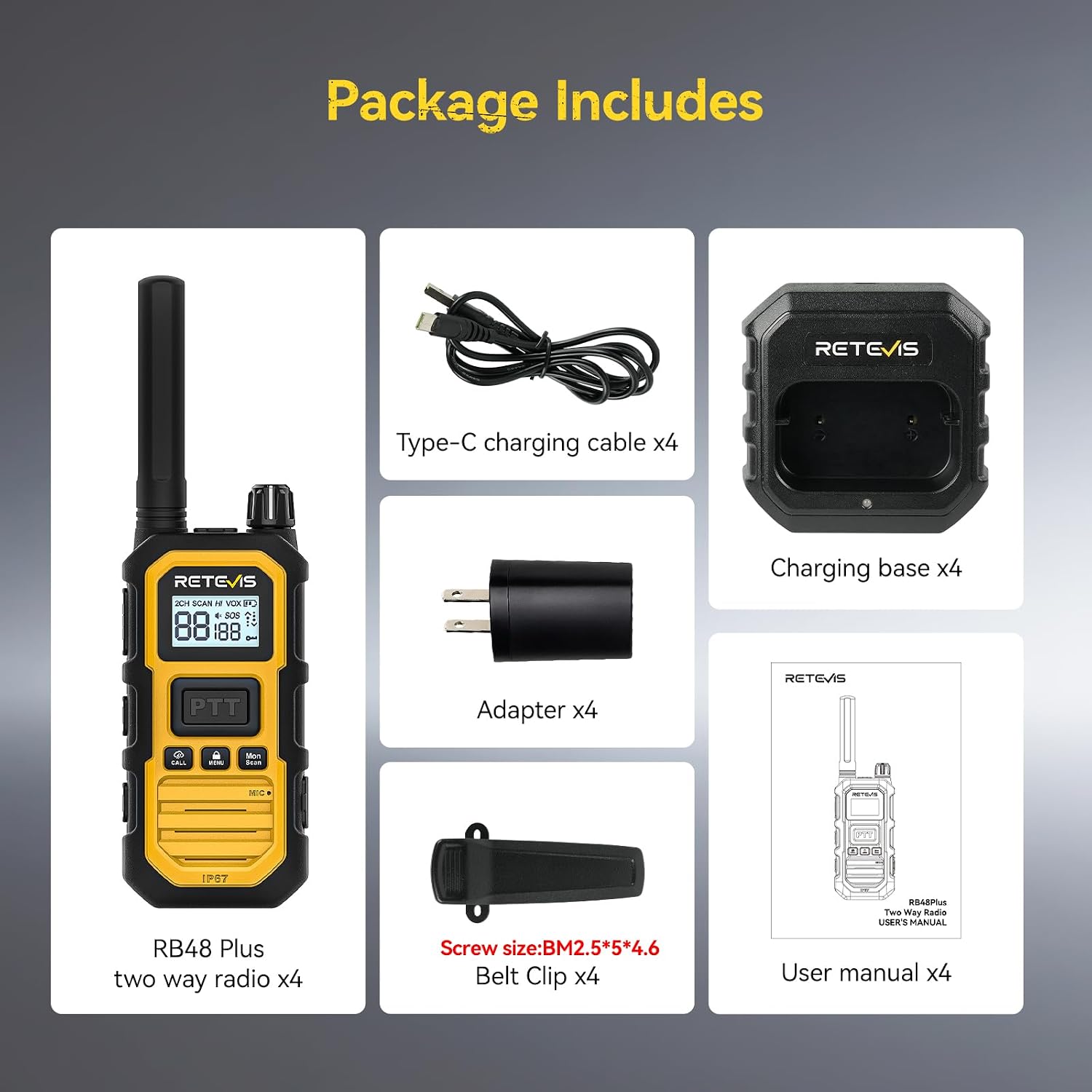 Retevis RB48PLUS GMRS Walkie Talkies Long Range,IP67 Waterproof 2 Way Radio | Repeater Capable, Dual PTT, Vibration Alert, NOAA, SOS, for Hurricane Preparedness, Emergency Communication, Outdoor, 2 Pack