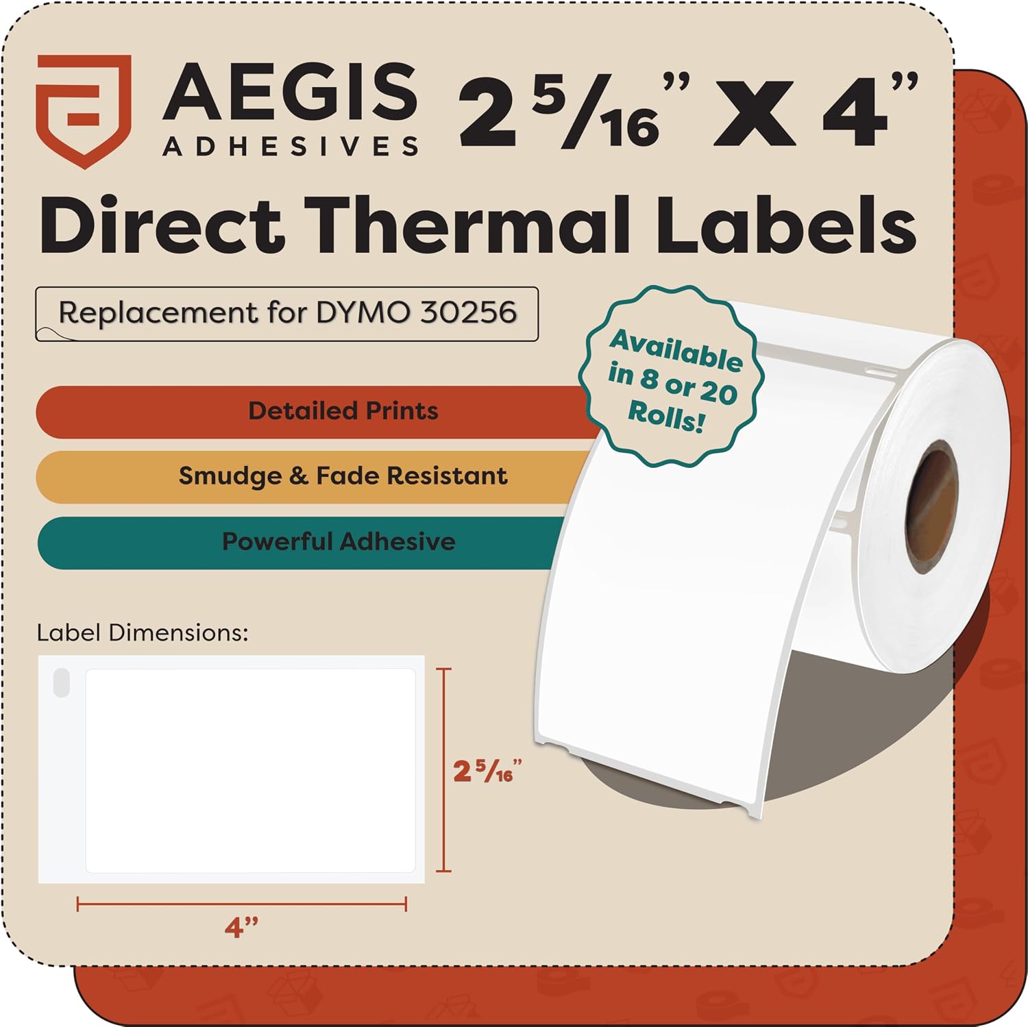 Replacement for DYMO 30256 (8 Rolls, 2400 Labels) 2 5/16" X 4" | Direct Thermal Shipping Labels - Compatible With LabelWriter 450, 450 Turbo, 4XL Printers (NOT 550, 5XL) - Aegis Adhesives