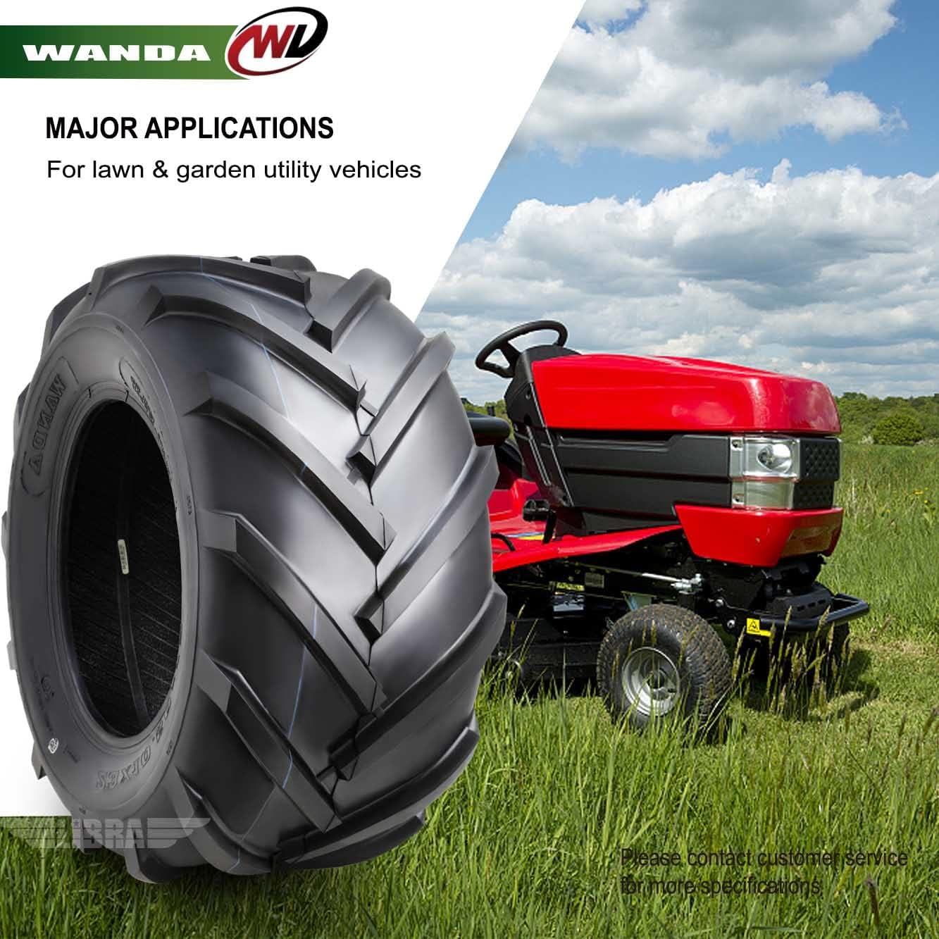 WANDA Set 4 Lawn Mower Turf Tires 16x6.5-8 & 23x10.5-12 /4PR -13019/13049 | Riding Lawn Mover, Garden Tractor