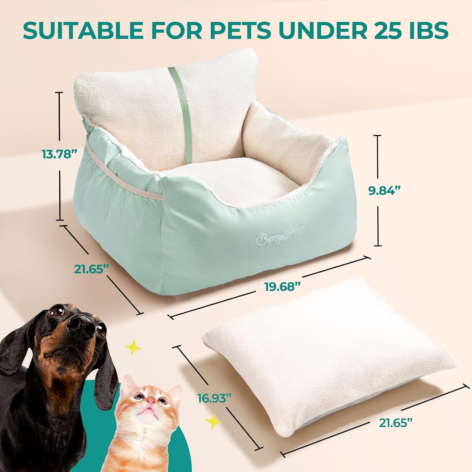BurgeonNest Dog Car Seat for Small Dogs & Cats Under 25 lbs,Black
