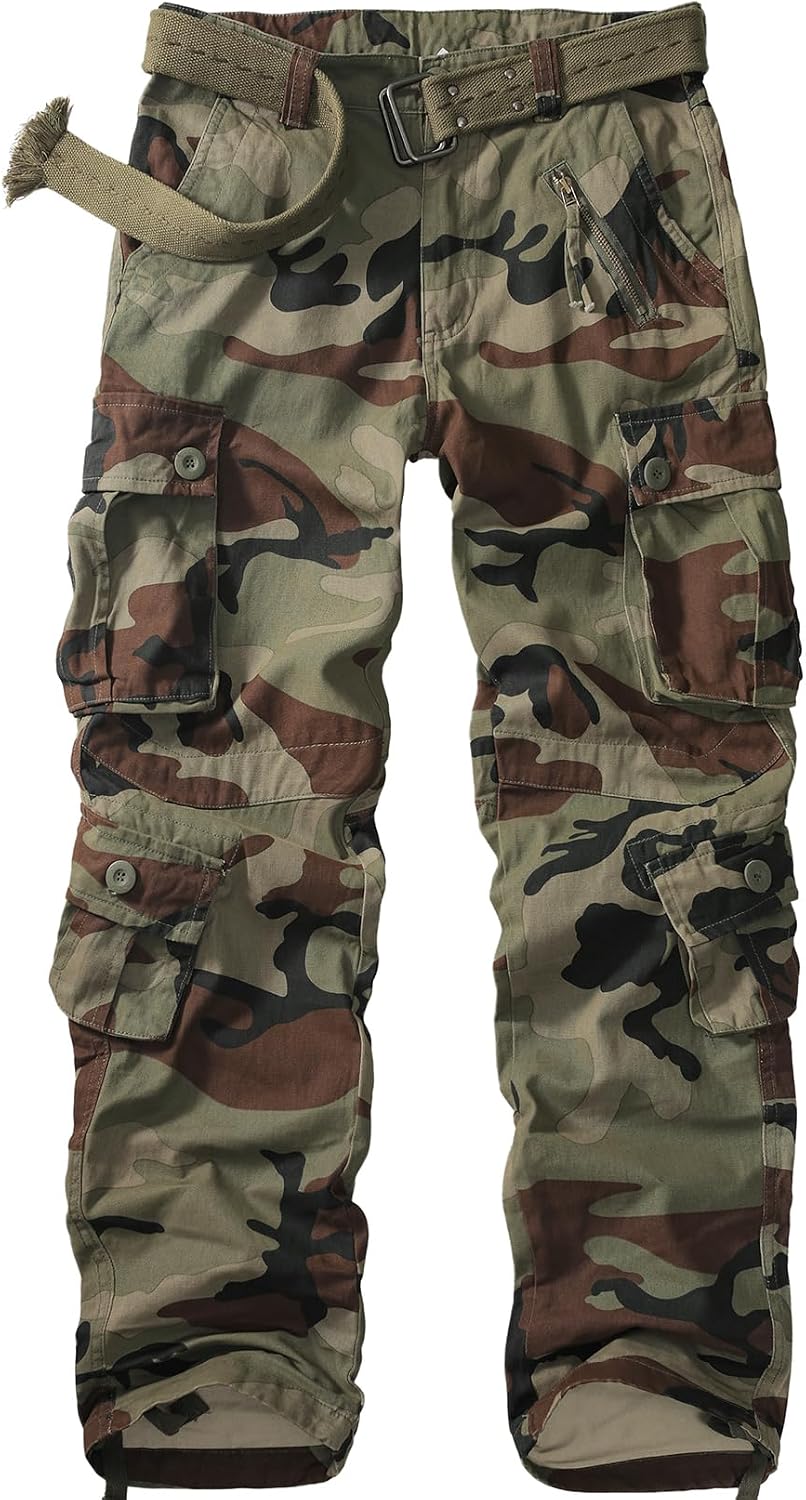 Mens Cargo Pants Camo Work Tactical Rip Stop BDU Casual Army Military Pants | 100% Cotton,Wear Resistant,Breathable,Sweat-absorbent,Men's Wild Cargo Pants with 8 Pockets,Relaxed Loose Fit Hiking Pants
