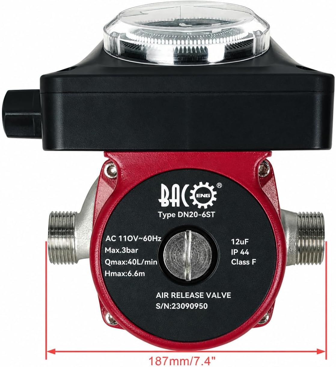 BACOENG Hot Water Recirculating Pump, Stainless Steel Head, Circulation Pump NPT 3/4", 3-Speed Control, Circulating Pump for Water Heater System