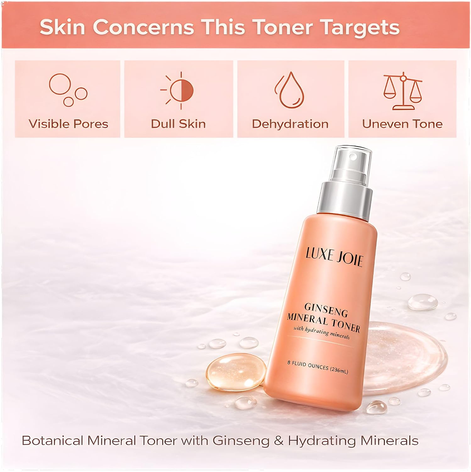 Ginseng Mineral Toner - Witch Hazel Toner Mist with Ginseng – Hydrating Facial Toner Spray for Sensitive Skin – for Oily