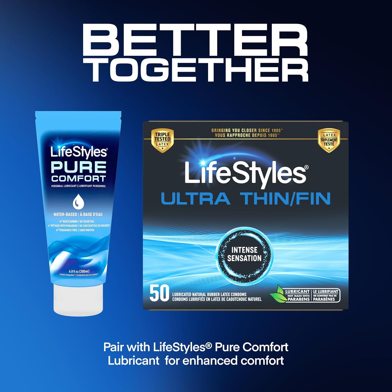 Lifestyles Ultra Thin Natural Rubber and Lubricated Latex Condoms Value Pack, 50 Count