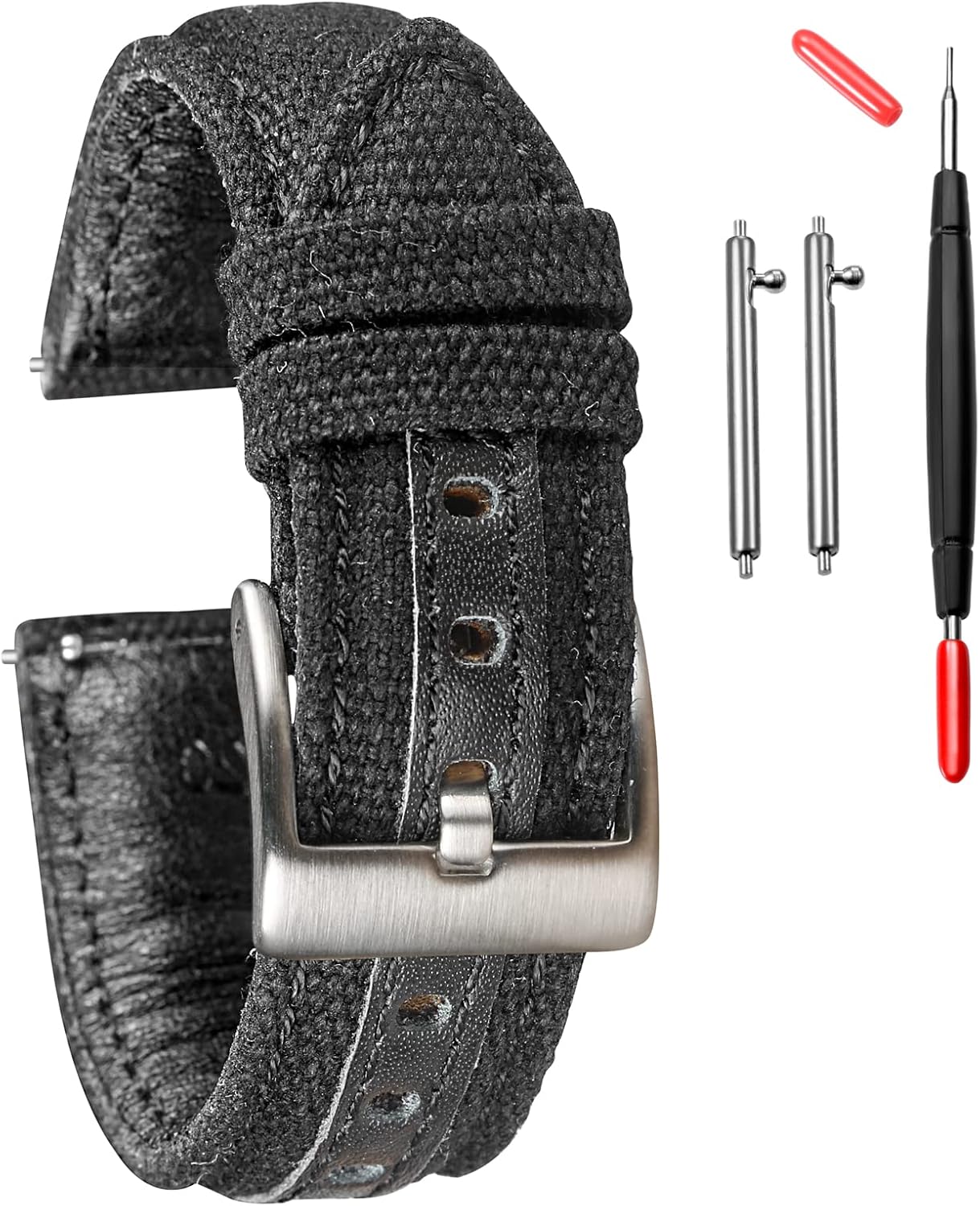 hemsut h Canvas Watch Bands, Quick Release Military Watch Strap, Fabric Replacement 18mm Watch Bands for Men