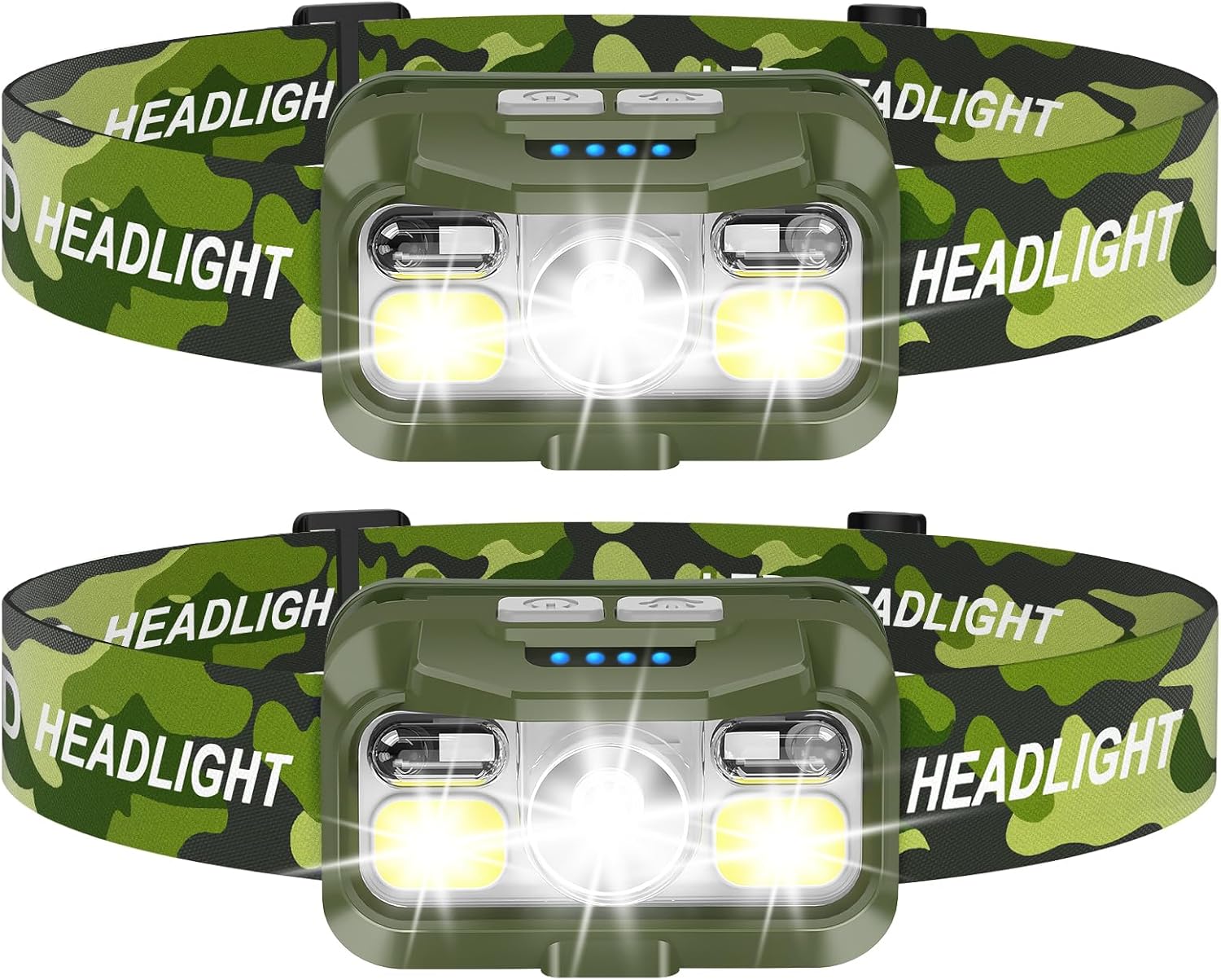 LHKNL Headlamp Rechargeable, Lumen Super Bright Motion Sensor Head Lamp Flashlight, 2-Pack Waterproof LED Headlight with White Red Light
