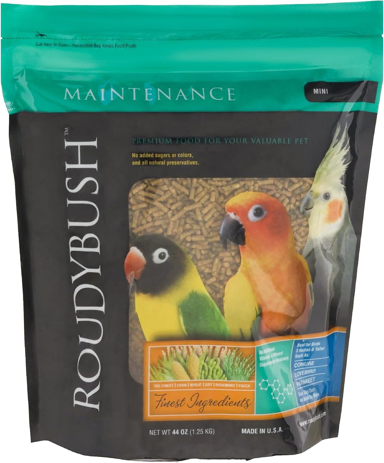 RoudyBush Daily Maintenance Food for Birds - Scientifically Formulated Bird Feed - Bird Food Pellets w/Corn, Wheat, Soy & More - Nutritious & Healthy Feed for Birds (Mini, 44oz)
