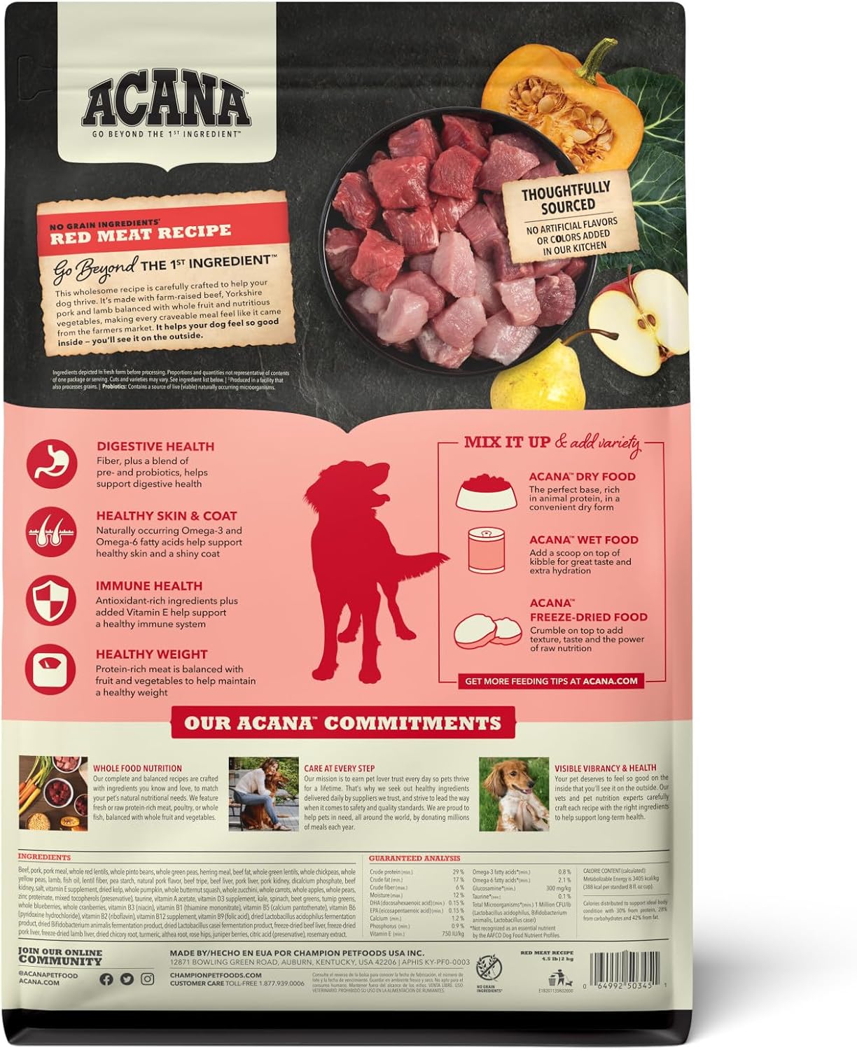 ACANA Grain Free Dry Dog Food Red Meat Recipe 4.5lb. Bag | Freeze Dried, Grain Free, High Protein, Made in the USA, Omega-3 Fatty Acids, Digestive Health, Global Quality Ingredients