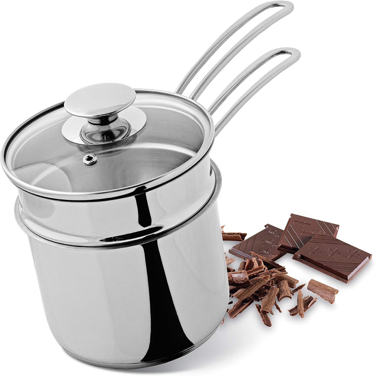 Küchenprofi Double Boiler/Bain Marie Set with Glass Lid, 1.6 Quart, 5.5" Diameter