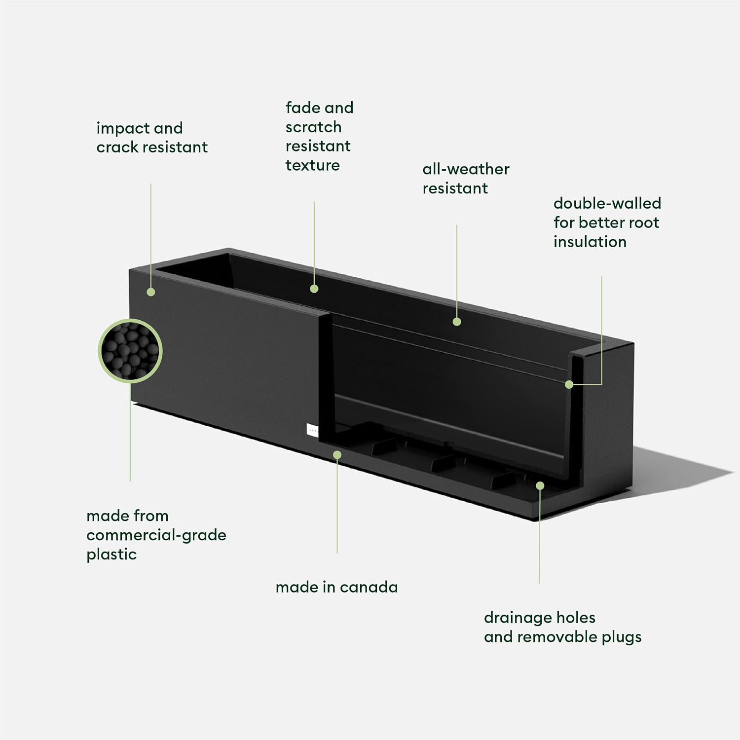 Veradek Block Series Trough Planter - Rectangular Outdoor Window Box | Made From Durable Plastic With Double-Walled Construction. Modern Patio/Tabletop Décor for Plants and Flowers