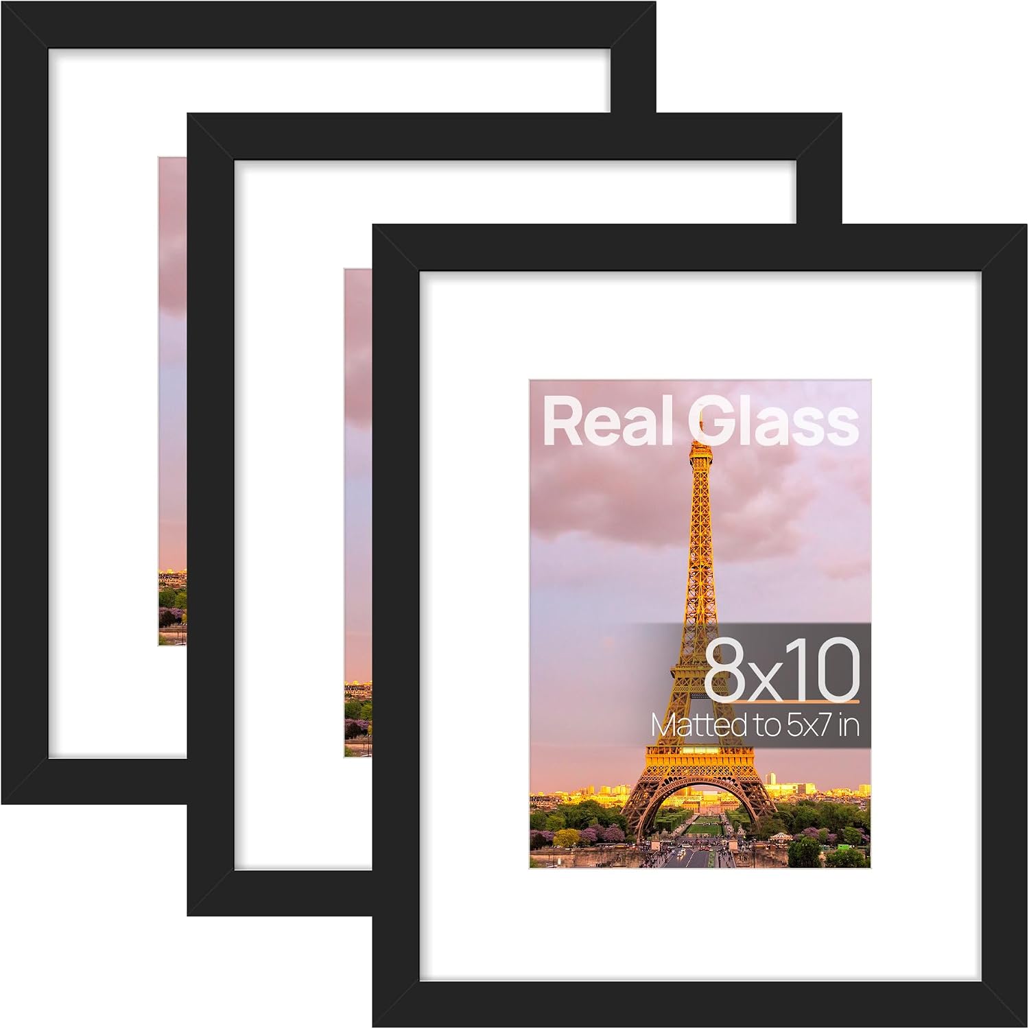 upsimples 12x12 Picture Frame, Gallery Glass Poster Frames Set of 3, Black
