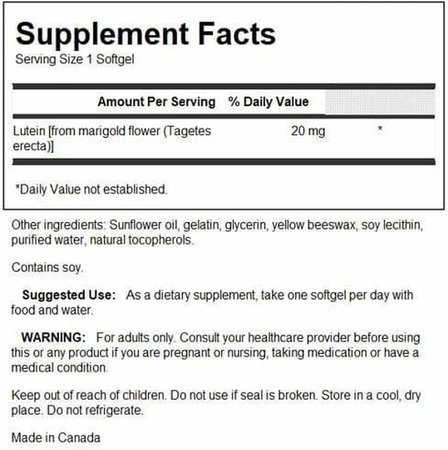 Swanson Lutein 20 Milligrams 60 Sgels | Delivers 20 mg of Lutein for Comprehensive Support of Healthy Vision and Defends Eye Tissues against Free