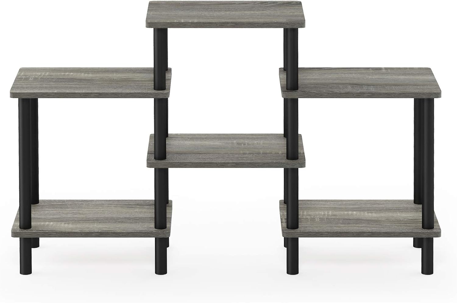 Furinno Turn-N-Tube No Tools Entertainment Center, Round Square Corner, French Oak Grey/Black | Raised Top, Open Shelves TV Console with for TV up to 32 Inch, for Living Room, Bedroom