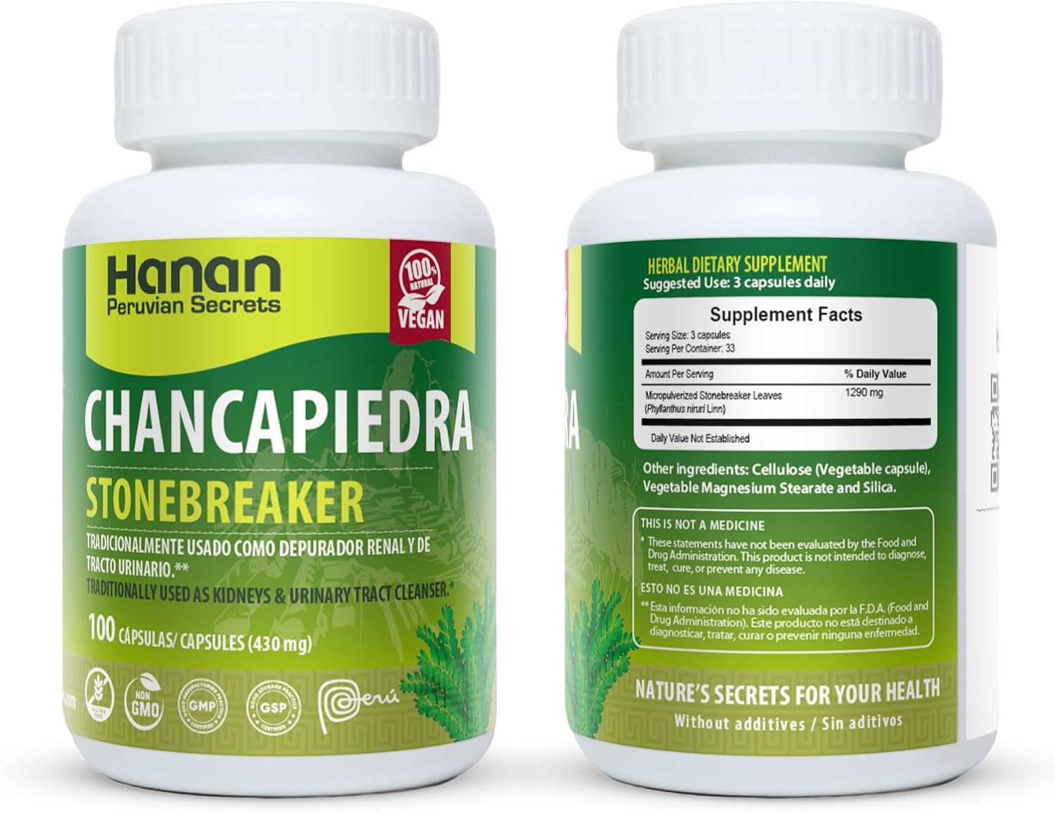 Hanan Chancapiedra Stonebreaker | 100 Capsules | Aids in Promoting Healthy Kidney Function Naturally (1 Pack)