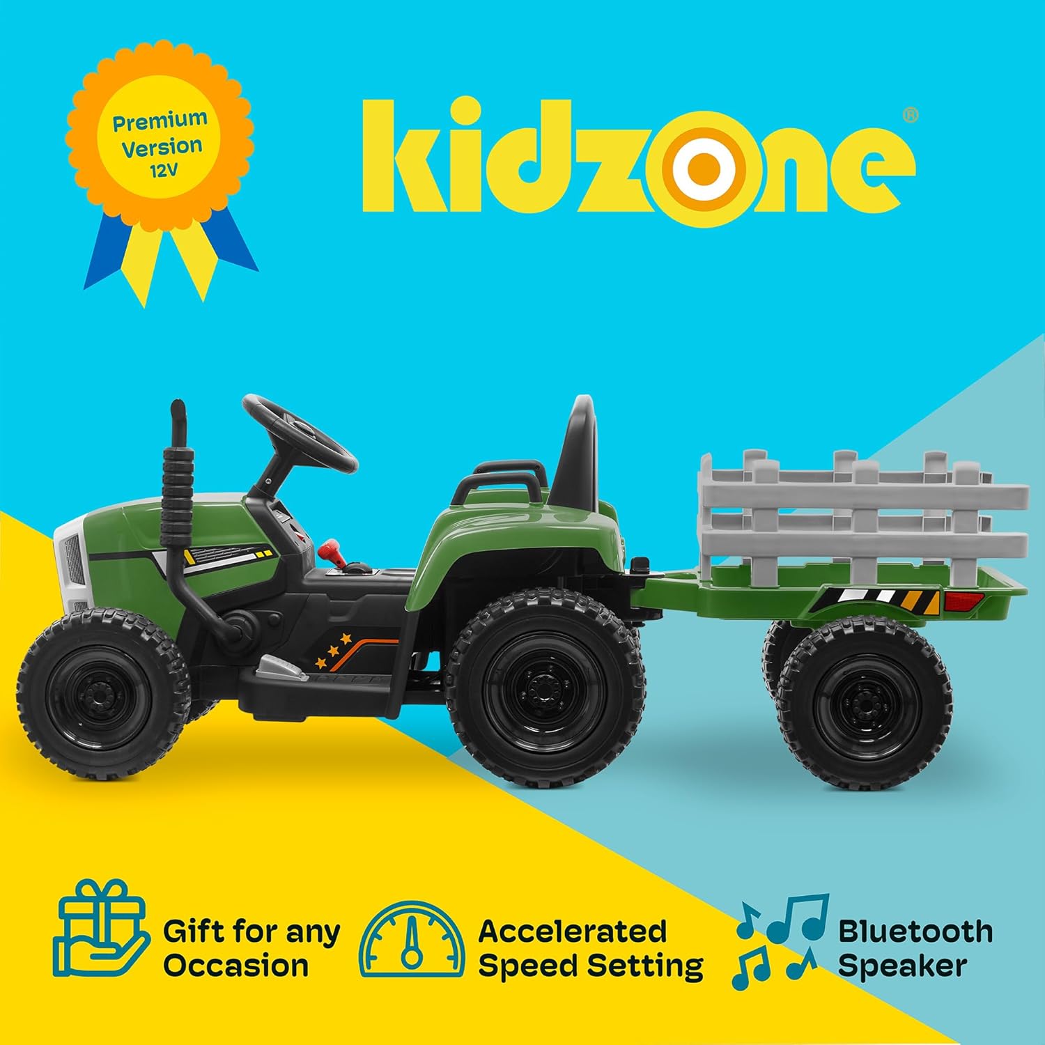 Kidzone 12V 7Ah Premium Electric Tractor Ride On Toy, Green