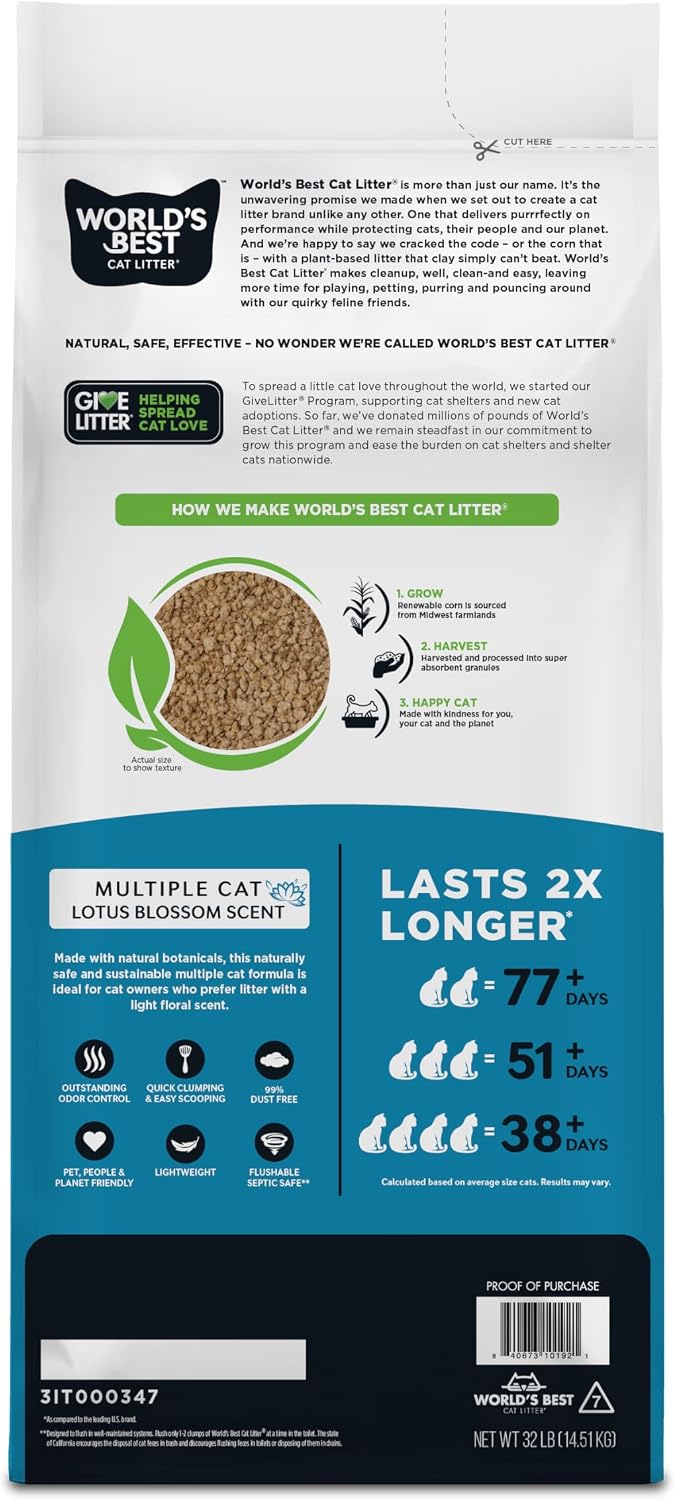 World's Best Cat Litter Lotus Blossom Scented, Odor Control, 32 lb Bag
