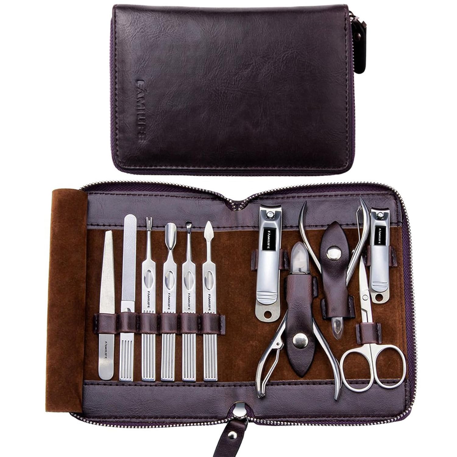 FAMILIFE Stainless Steel Manicure Set 11-in-1 Professional Nail Clipper Kit