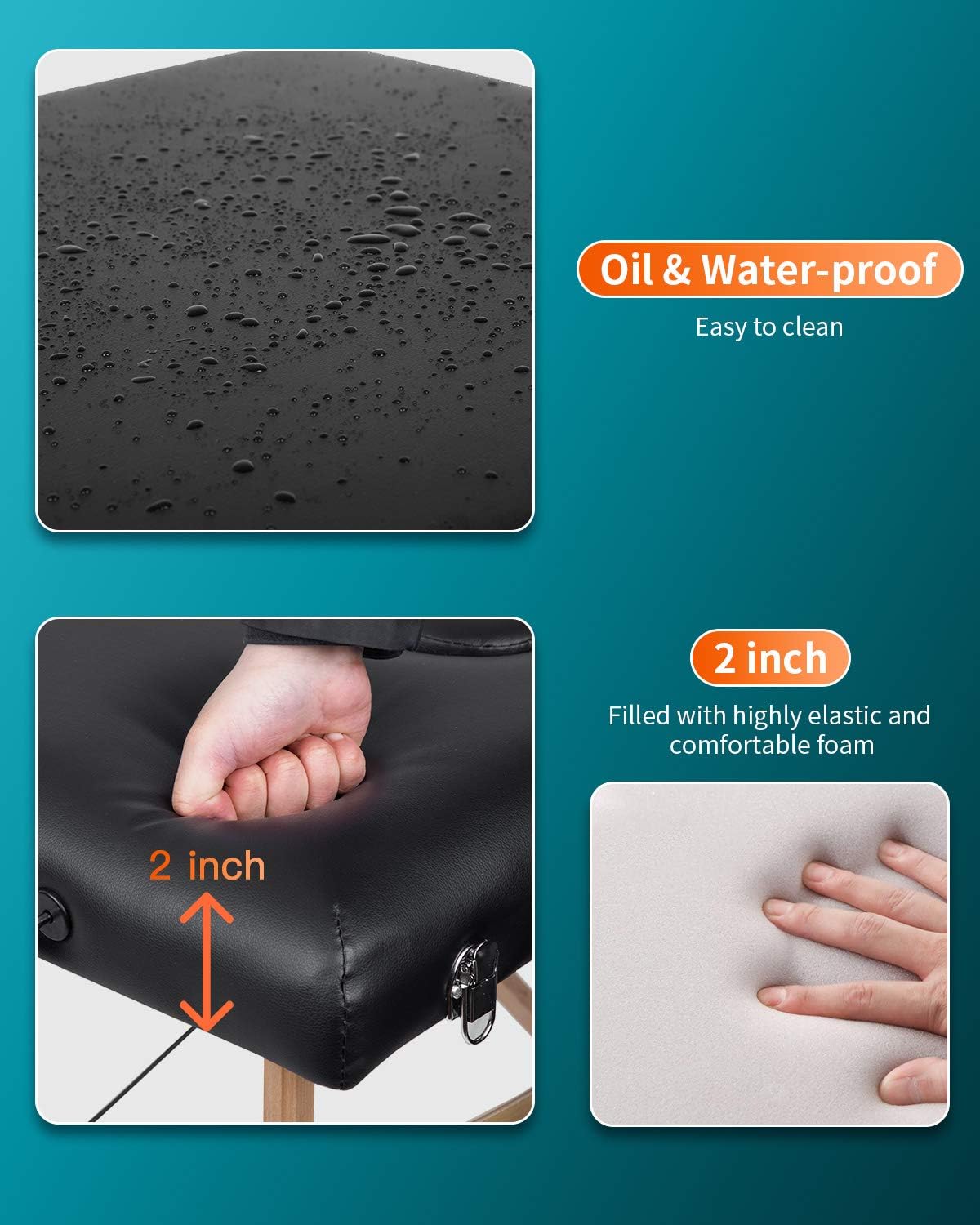BestMassage | Portable Massage Table | 24" Wide, Black PU Leather | Lightweight, 2-Fold Massage Table with Height Adjustment, 450lbs Capacity, Carry Bag | For Massage, Facial, Tattoo, Home, Spa