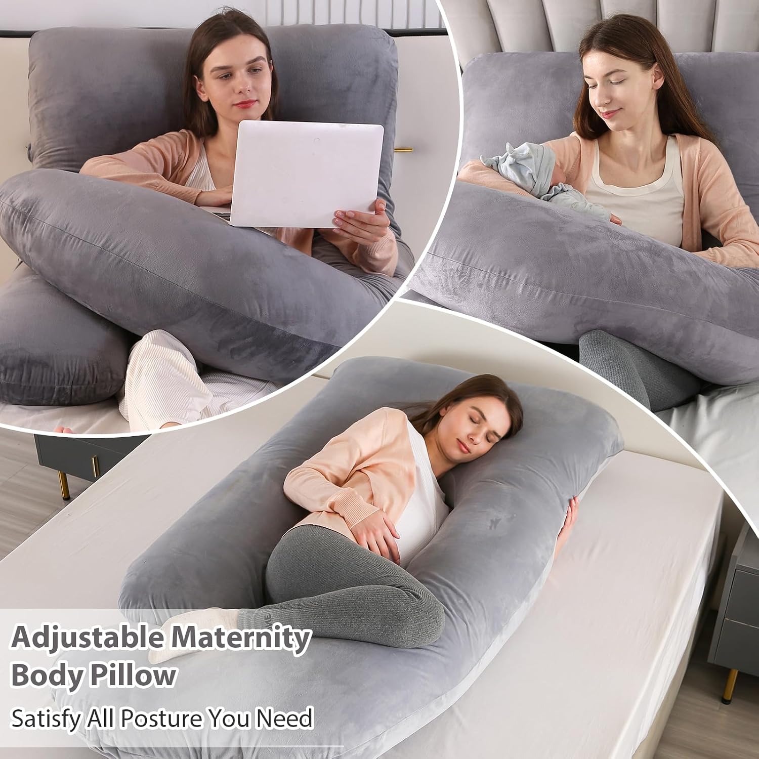 Victostar Pregnancy Pillow,57 inches U Shaped Maternity Pillow with Removable Cover Full Body Pillow Support for Back, HIPS, Legs, Belly (Dark Gray)