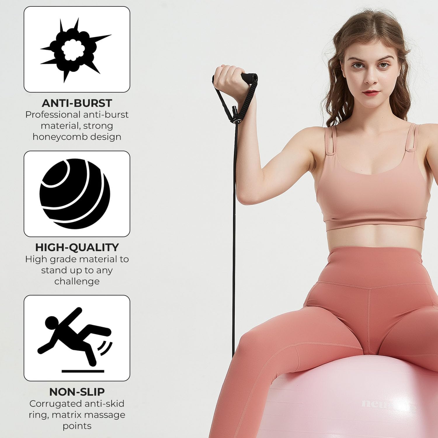 Yoga Ball Chair with 65cm Exercise Ball & 2 Resistance Bands, Stability Base for Home Office, Yoga, Pilates & Fitness, Balance Ball for Posture