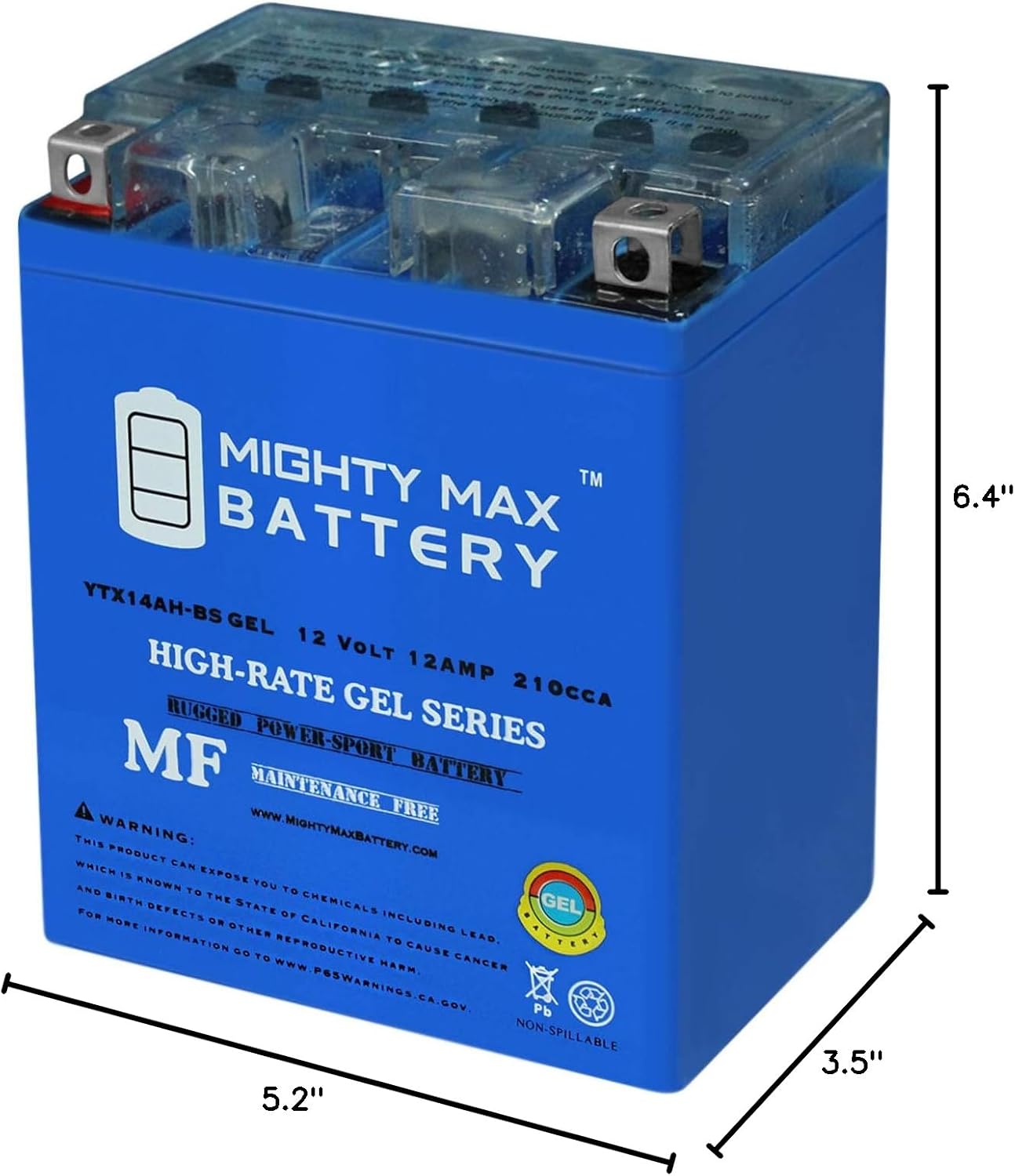 Mighty Max Battery YTX20L-BS GEL -12 Volt 18 AH, GEL Type, 270 CCA, Rechargeable Maintenance Free SLA AGM Motorcycle Battery