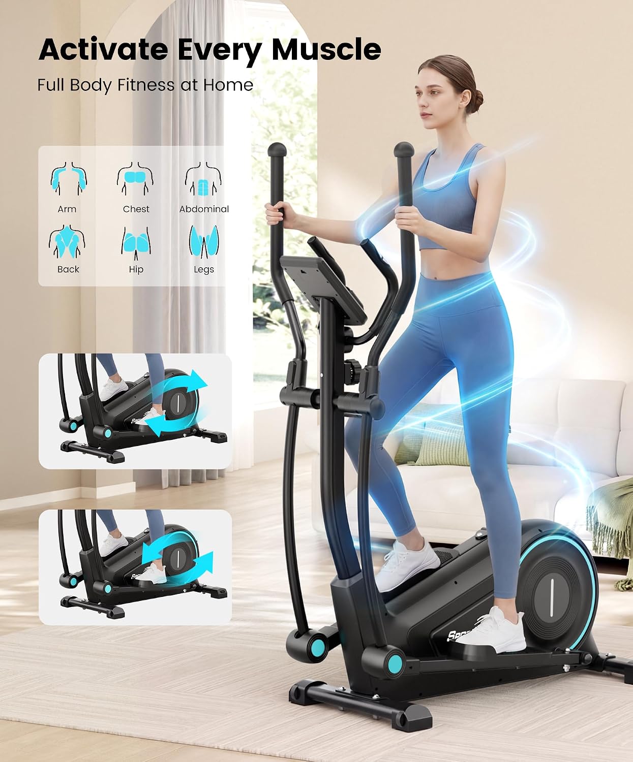 Dripex Elliptical Machine, Hyper-Quiet Magnetic Elliptical for Home | Ultra-Smooth Elliptical Exercise Machine, 15.3" Stride, 16-Level Resistance, 265 LB Capacity, 17.6 LBS Flywheel, Pulse Sensor