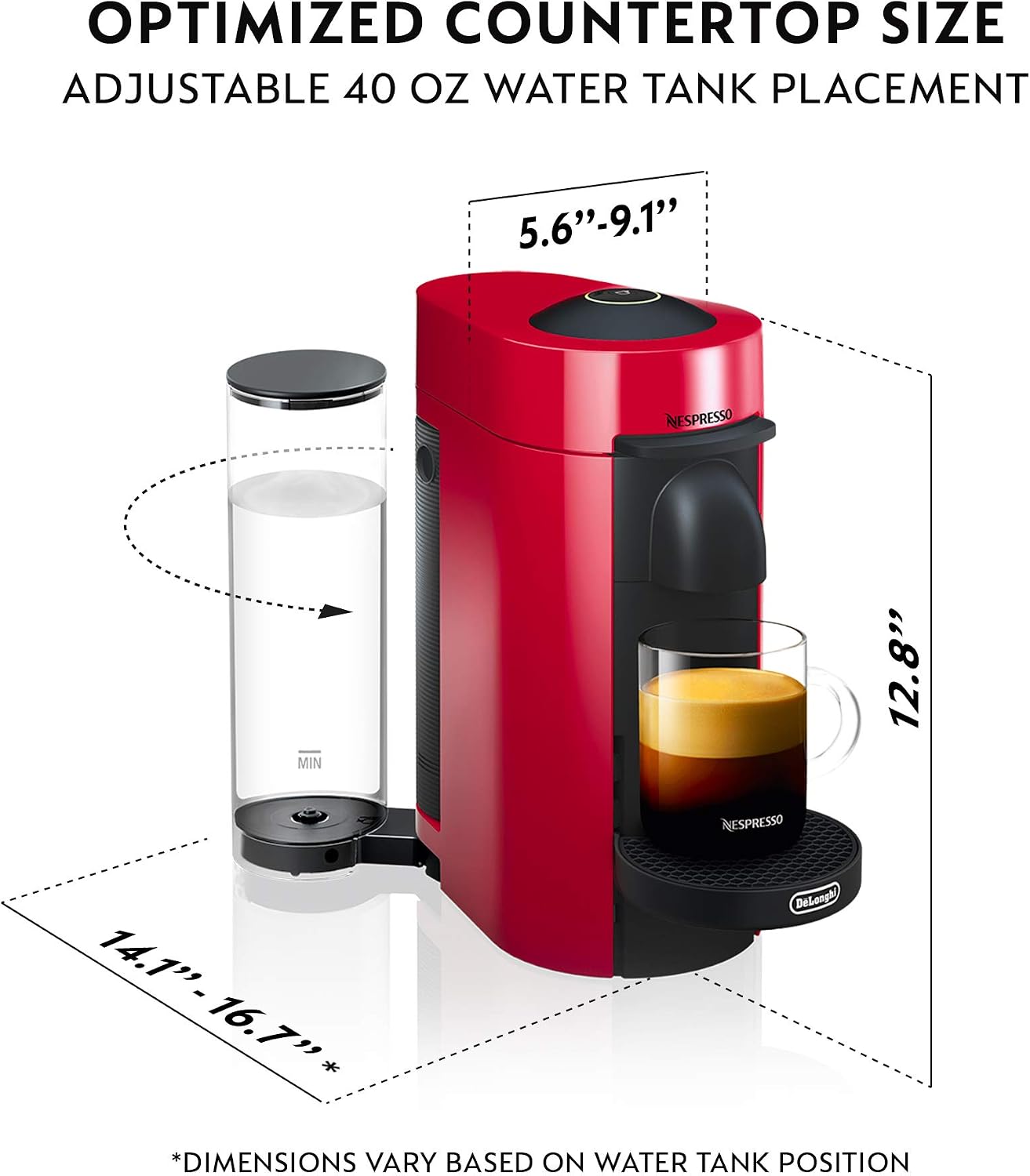 Nespresso Vertuo Plus Coffee & Espresso Maker by De'Longhi, Grey | Grey coffee machine that brews 4 cup sizes: 5 and 8 oz. coffee, plus single and double espresso, at the touch of a button.