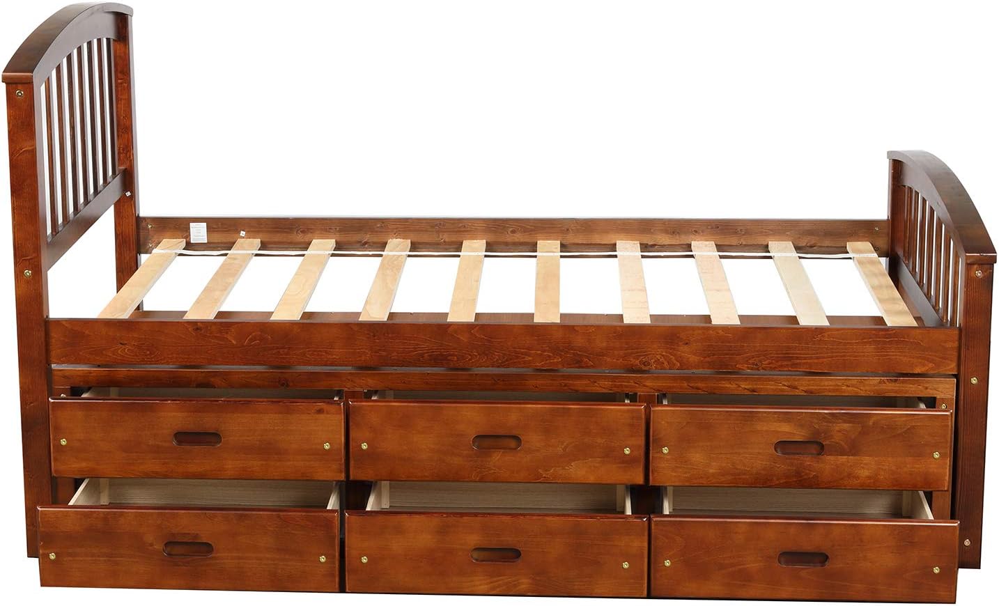 Merax Twin Size Platform Storage Bed Solid Wood Bed with 6 Drawers