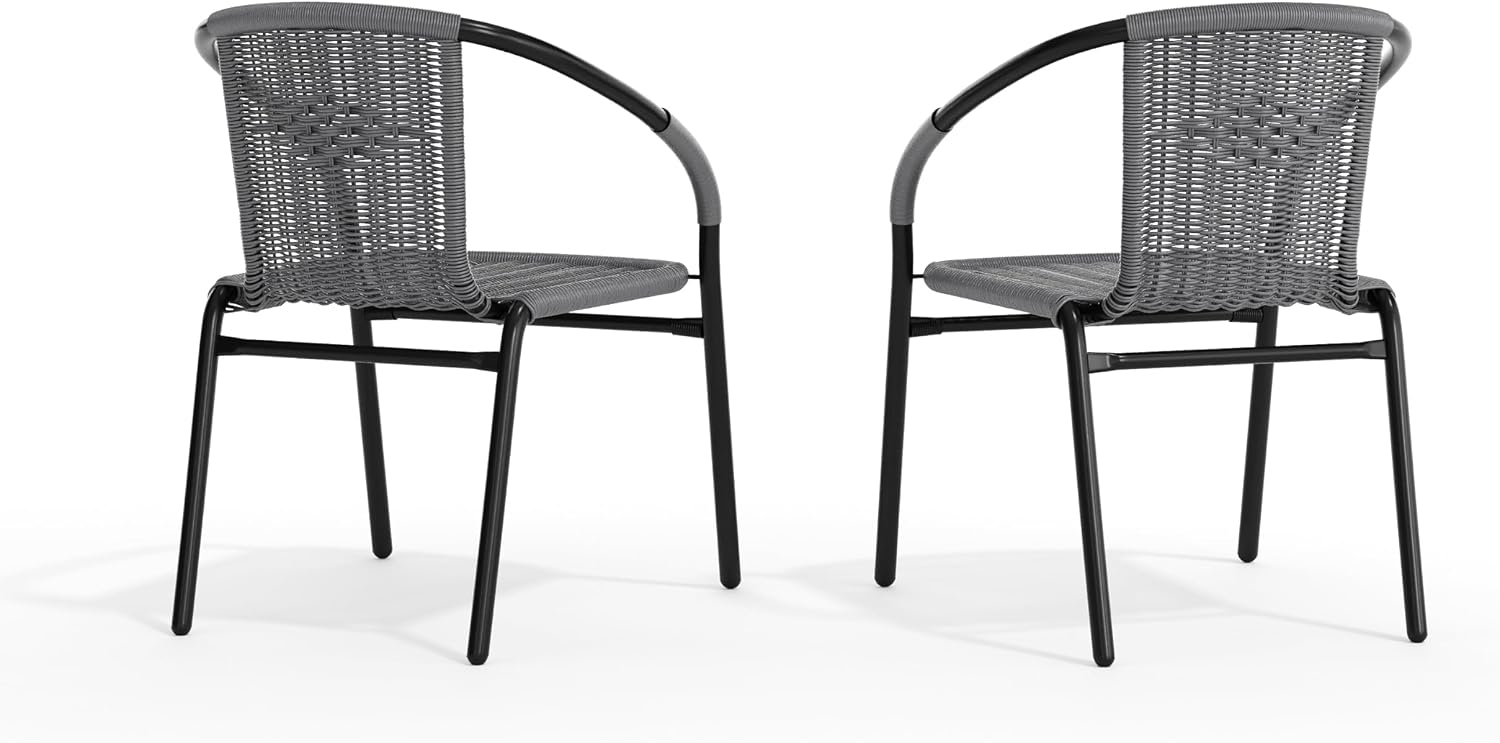 Flash Furniture Lila Modern Rattan Indoor/Outdoor Stackable Dining Chairs, Stacking Rattan Bistro Chairs for Patio or Restaurant, Set of 4, Brown | Commercial Grade, Indoor/Outdoor Use