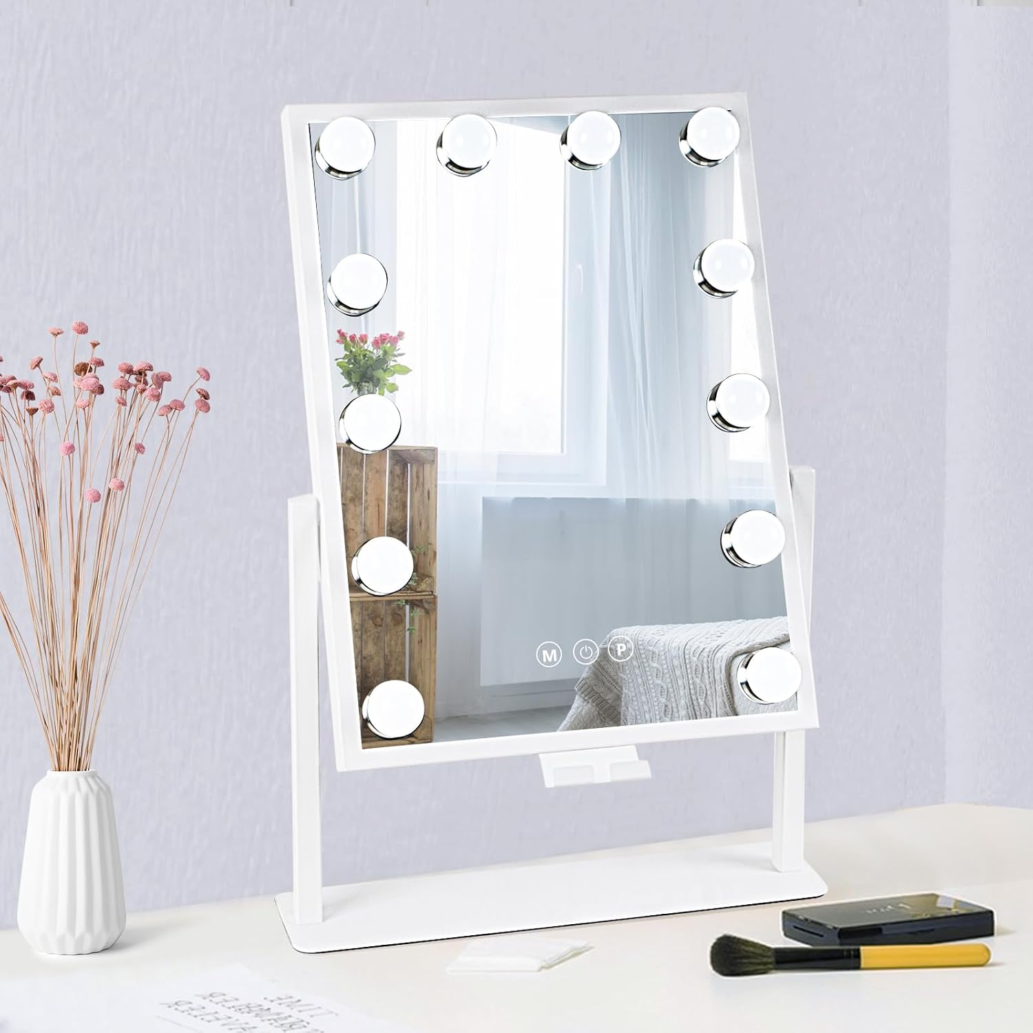 BWLLNI Lighted Makeup Mirror, White Vanity Mirror with Lights,9 LED Bulbs