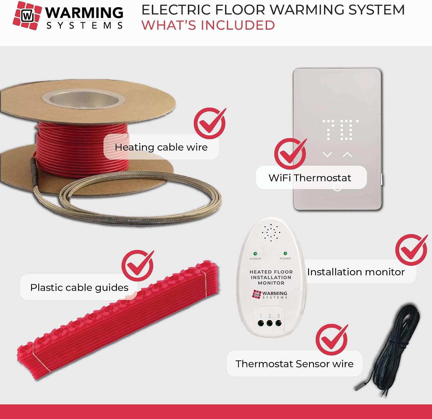 240 Sqft 240V Electric Radiant Floor Heating Kit – Includes Heating Cable, WiFi-LED Thermostat, Sensor, Cable Guides, Installation Monitor and Under Tile Heated Floors