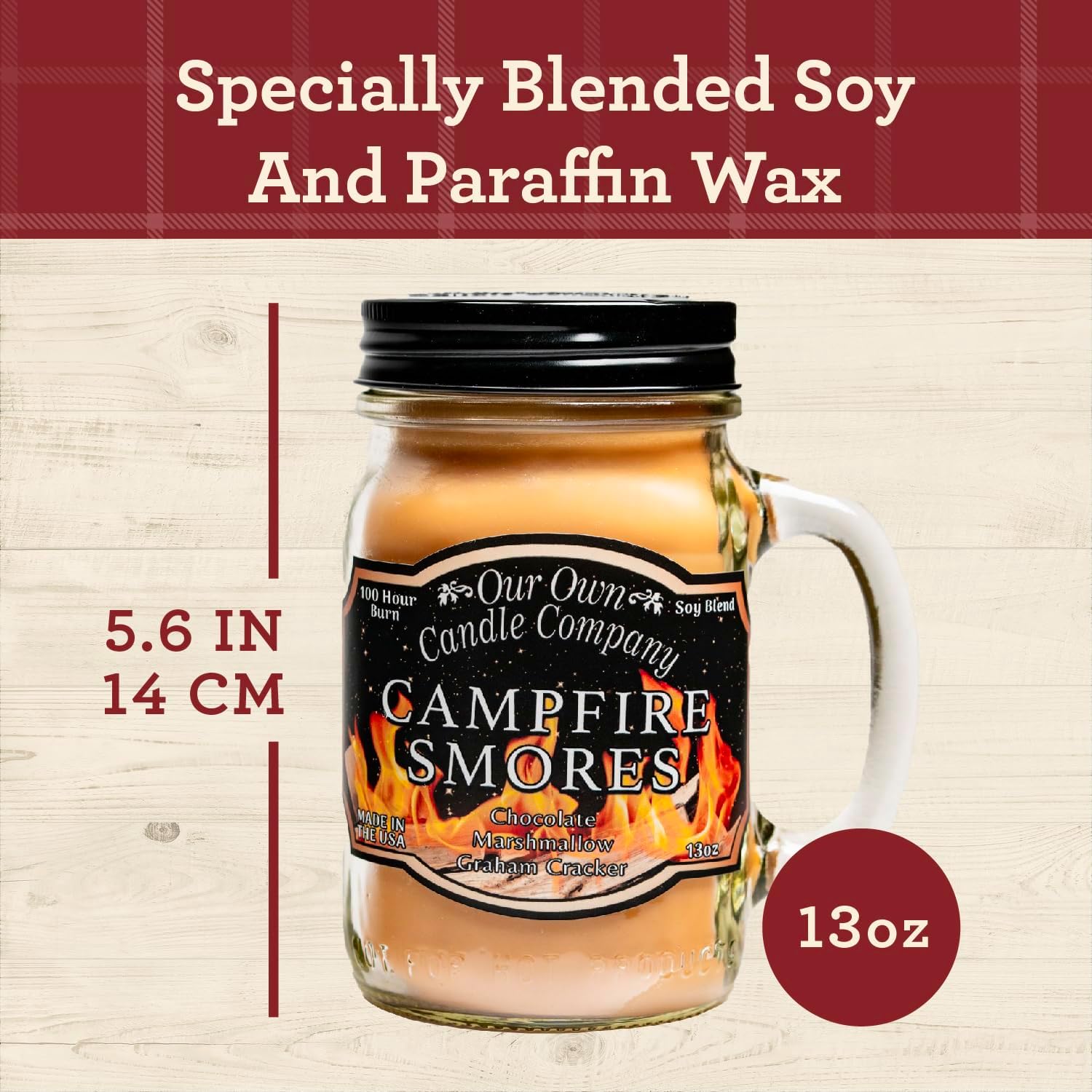 Balsam Pine Scented Mason Jar Candle, Our Own Candle Company, 13 oz | Clean, fresh Balsam-pine-tree scent; soy blend wax; lead-free wick with patented straightener; long lasting