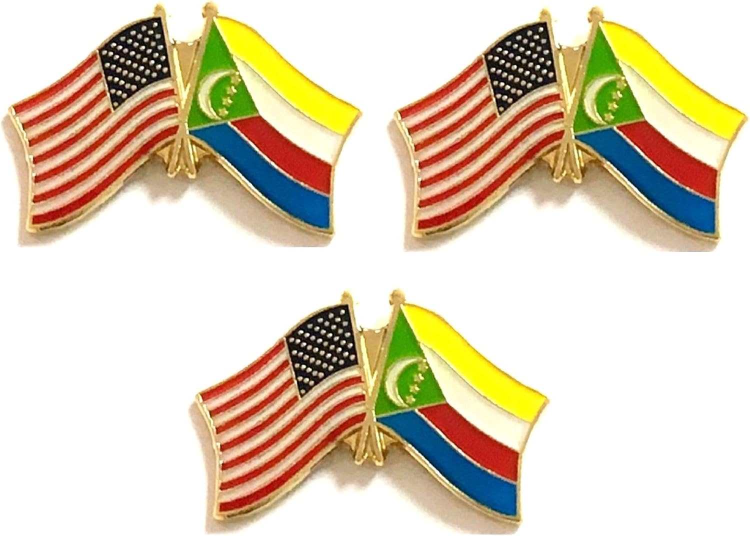 3 National Country Flag Crossed Enamel Flag Pins Pack of 3 Friendship Double Flags