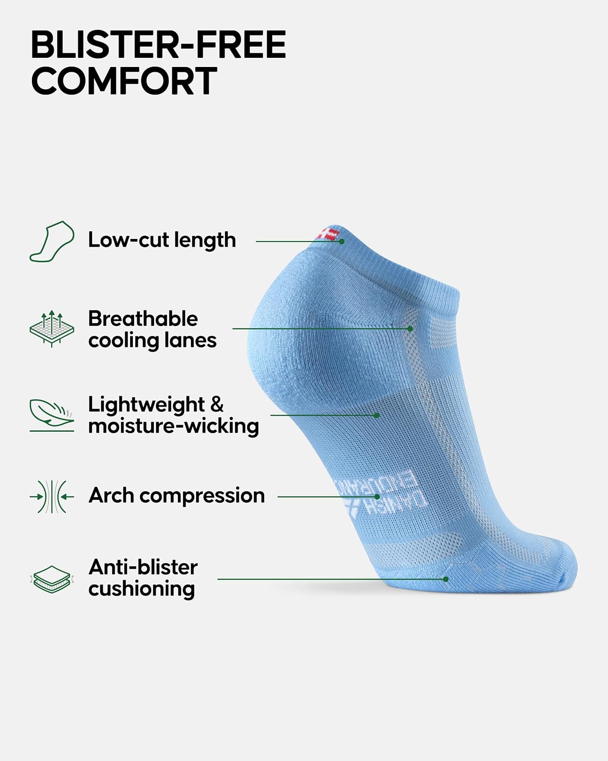 DANISH ENDURANCE Running Socks, Low-Cut, Anti Blister, 3 & 5-Pack