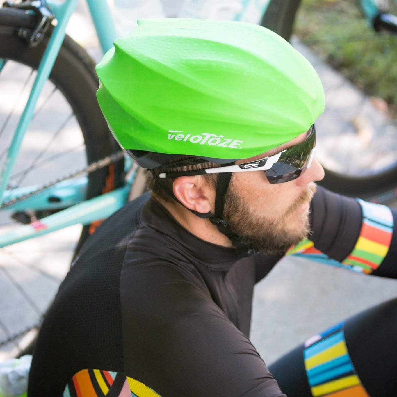 veloToze Cycling Helmet Cover, fits Most Bike Helmets - Keeps Wind, rain and Sun Away from Head; Bright Colors for Visibility