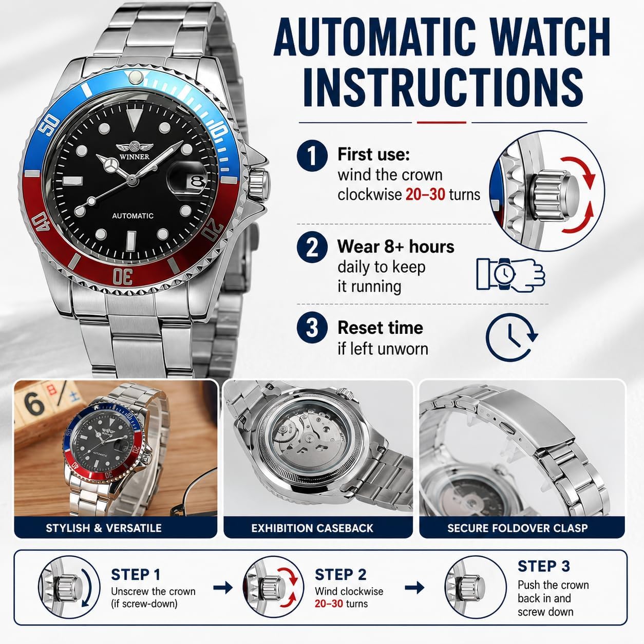 MASTOP Mens Automatic Mechanical Watches Stainless Steel Waterproof Luxury Watch for Men Reloj Automático para Hombre