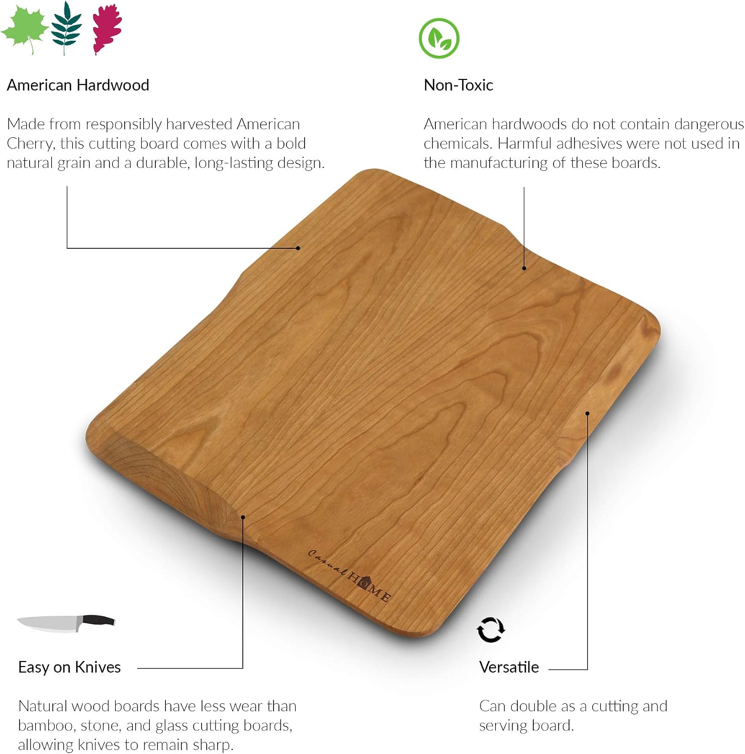 Casual Home Delice Rectangle Juice Drip Groove Cutting Board 15.5" Wx11 Dx0.75 H, Maple