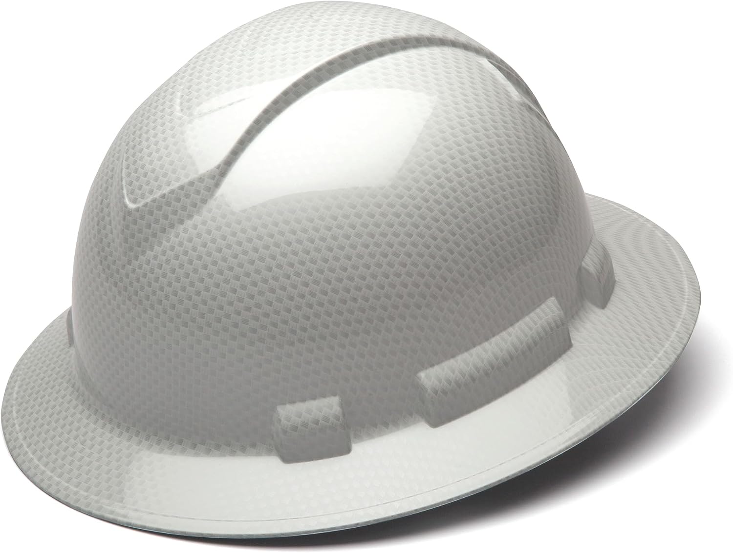 Pyramex Ridgeline Full Brim Hard Hat 4 Point Ratchet White | Full-brim sun & rain protection, HDPE shell, Ratchet suspension, Construction & utility, ANSI Z89.1 Type I Class C/G/E