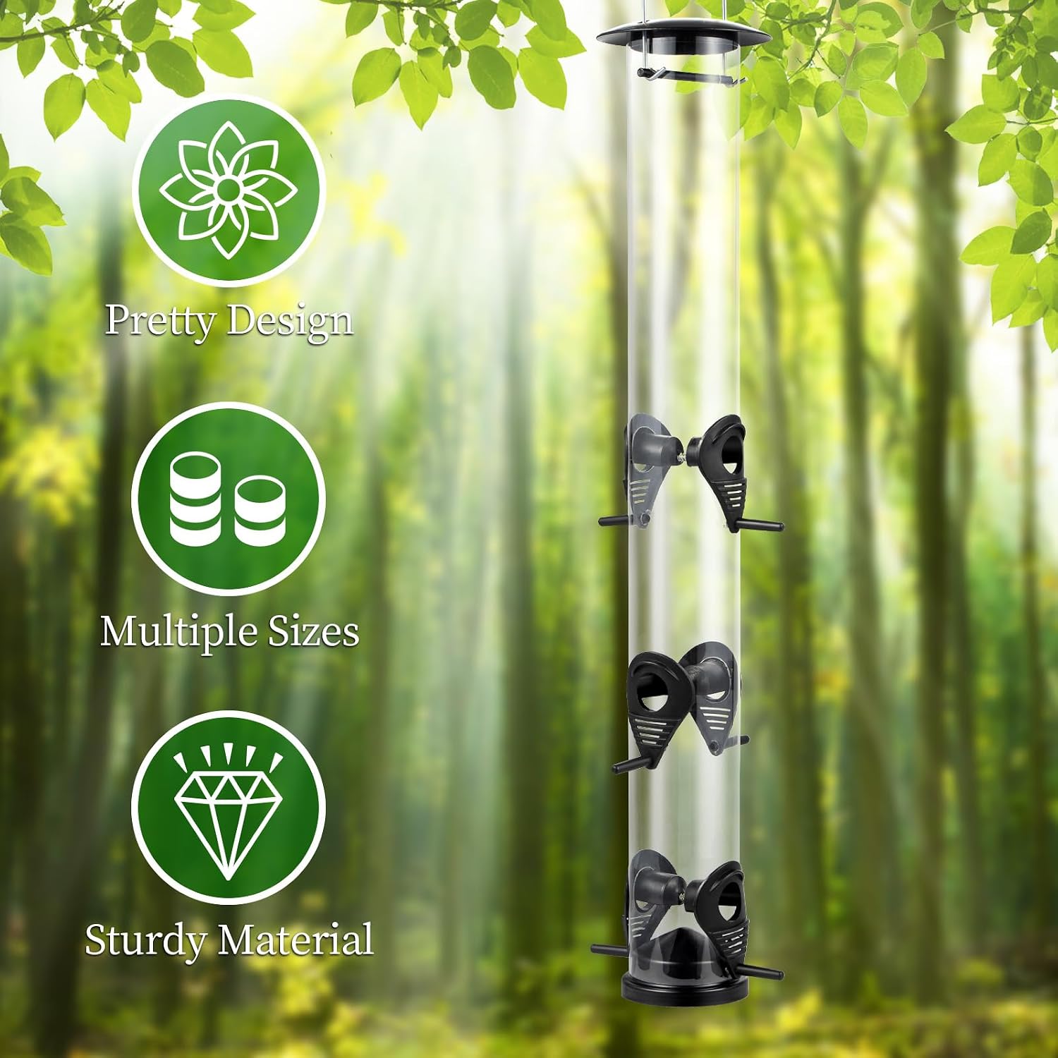 Backyard Expressions Tall Tube Bird Feeder - Durable Hanging Wild Bird Feeder for Wild Birds - 16" Tall, 4-Port Design