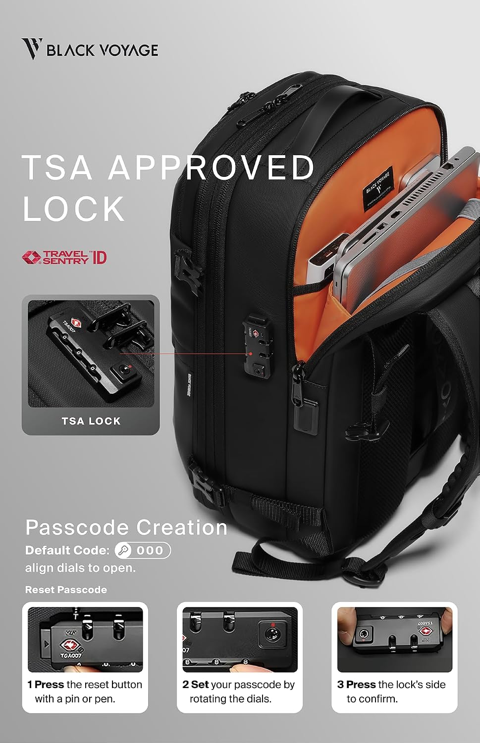 Black Voyage Vortex Vacuum Seal Travel Backpack 60L Expandable Air Compression System Water Resistant TSA Lock Carry-On Suitcase Luggage Black