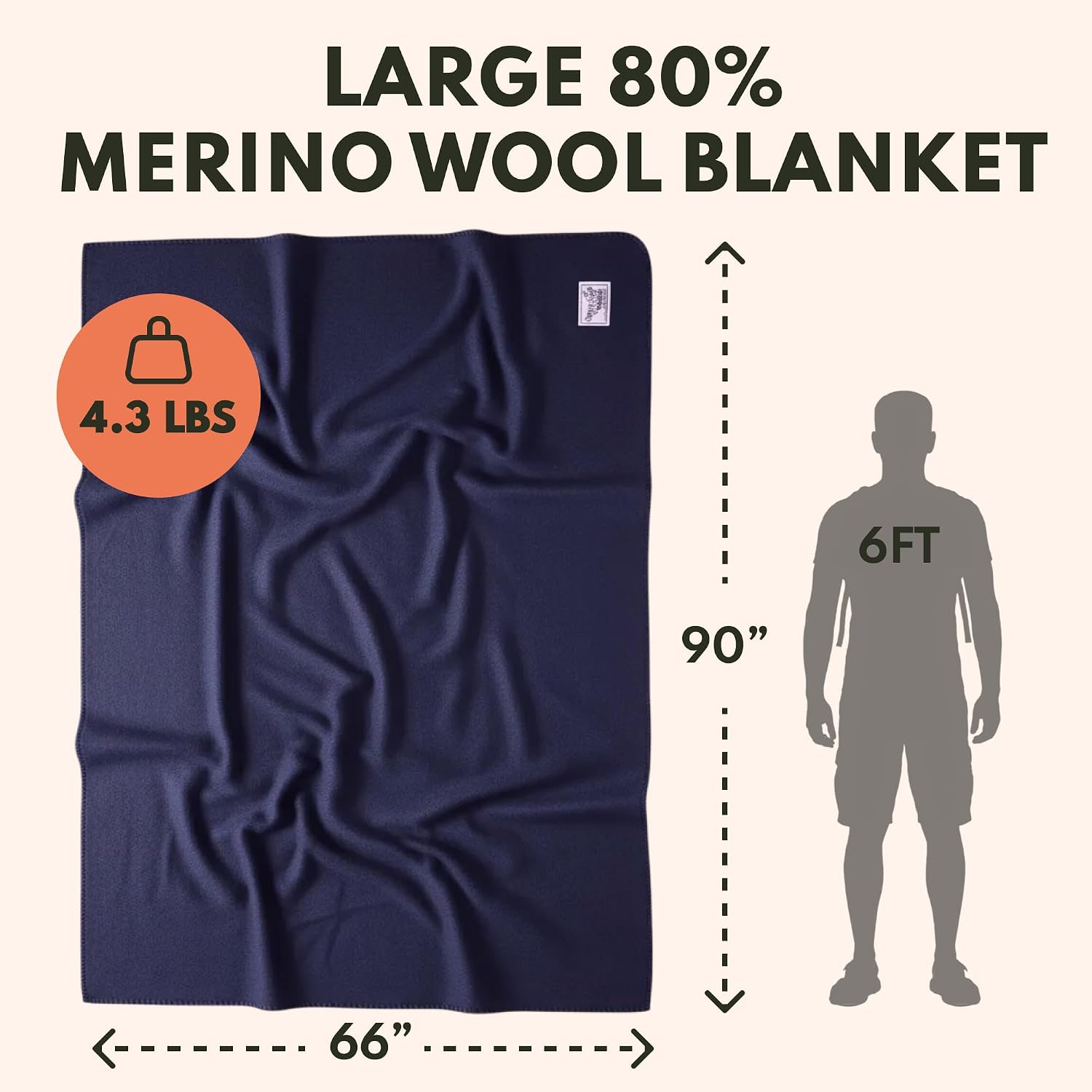 Woolly Mammoth Woolen Company Merino Wool Blanket, 66" x 90" Moss | Temperature Regulating - Fire-Resistant - Warm Camping Blanket for Car Emergency Kits, Picnics, Summer Festivals and Stadiums