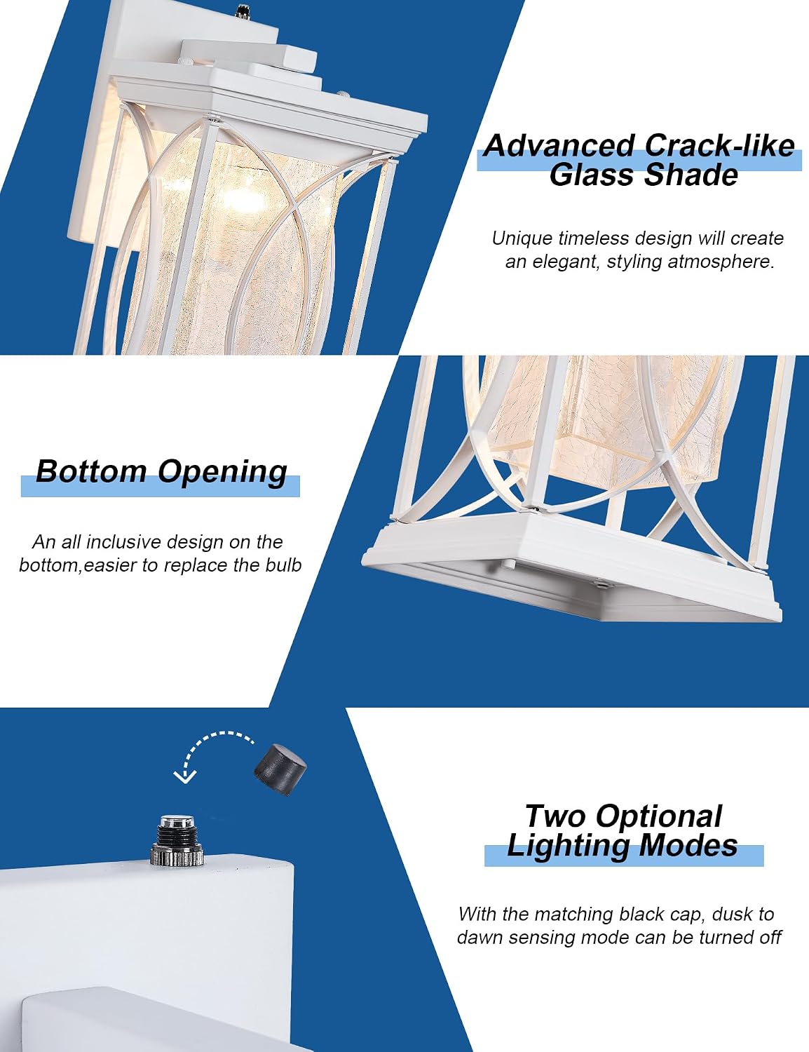 Dusk to Dawn Modern Outdoor Coach Lantern Exterior Light Fixtures Black Aluminum with Crack-Like Glass Waterproof Wall Sconce Mission Outside Light