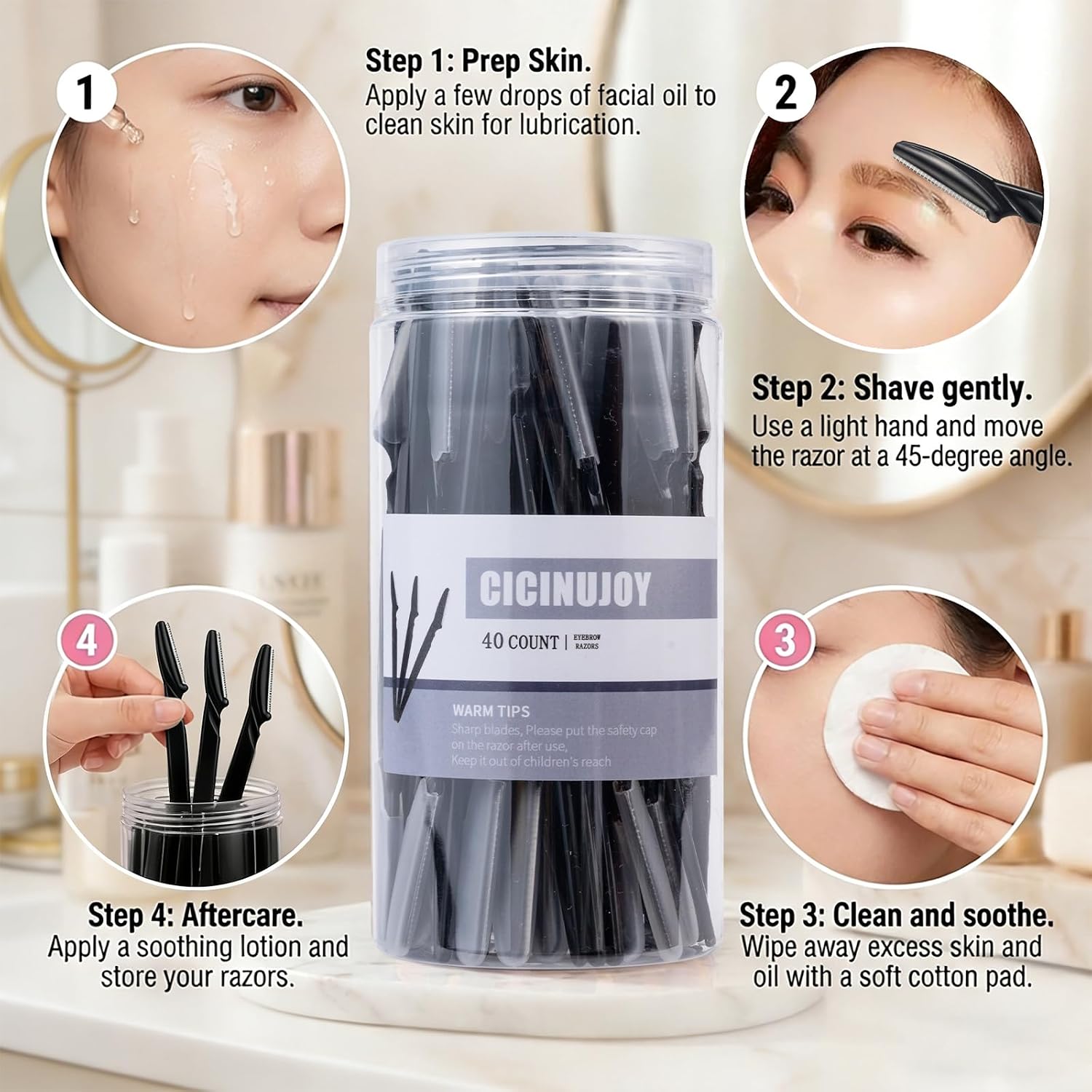 40pcs Dermaplane Razor for Women Face, Stainless Steel Eyebrow Razor