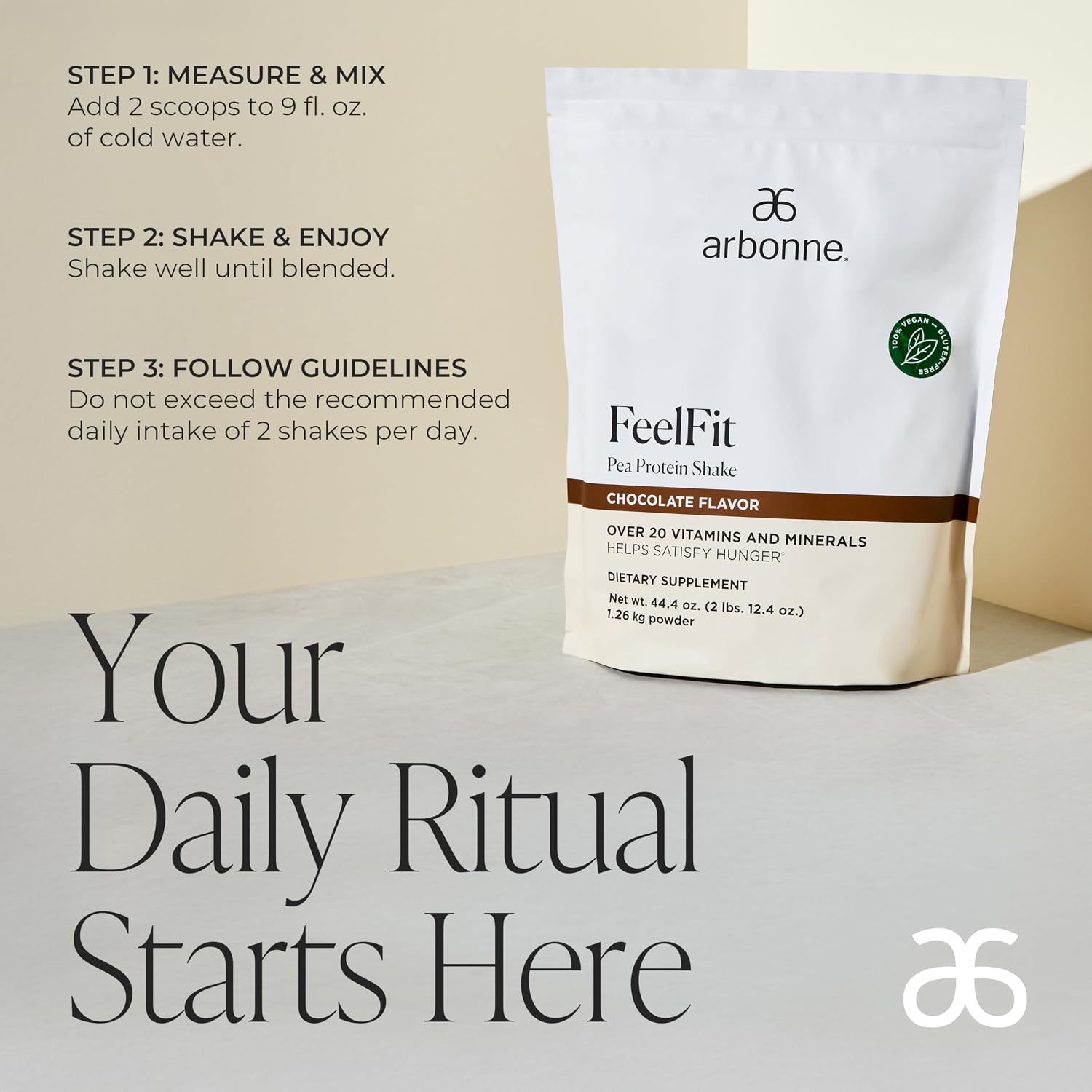 Arbonne Feelfit Pea Protein Shake - Daily Supplement Powder, Vegan Protein for Support of Overall Health, Energy and Well-Being, Vanilla