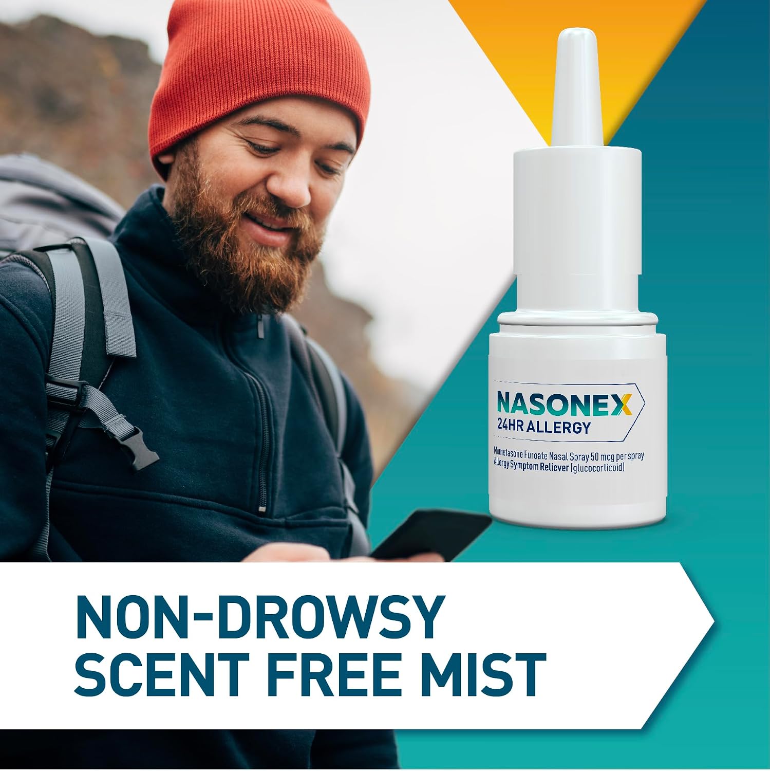 Nasonex 24HR Allergy Nasal Spray, Non-Drowsy, Scent-Free Mist, Allergy Symptoms + Nasal Congestion, Full Prescription Strength, 120 Sprays
