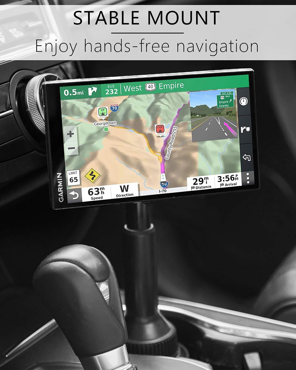 1Zero Solid GPS Cup Holder Mount for Garmin [Adjustable Arm]