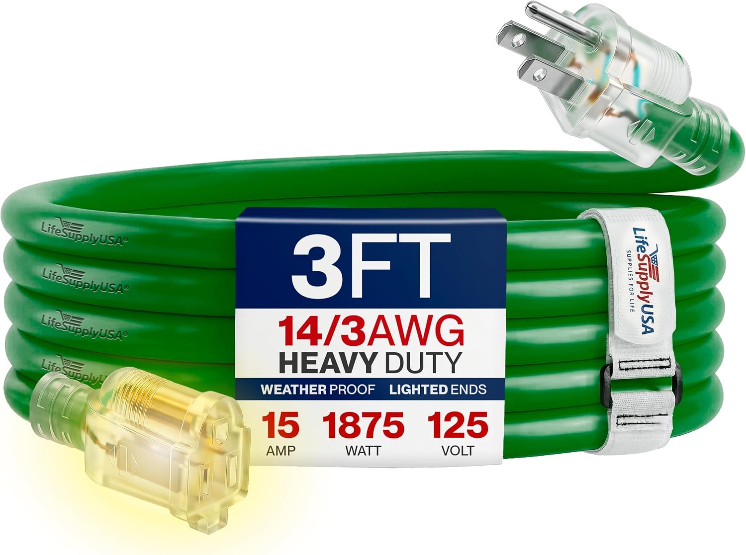 25ft Outdoor/Indoor Extension Cord 12/3 Gauge Extra Heavy Duty 3 Prong SJTW, Waterproof, Flexible Cold-Resistant Long Power Cord,15A 125V 1875W, Yellow by LifeSupplyUSA