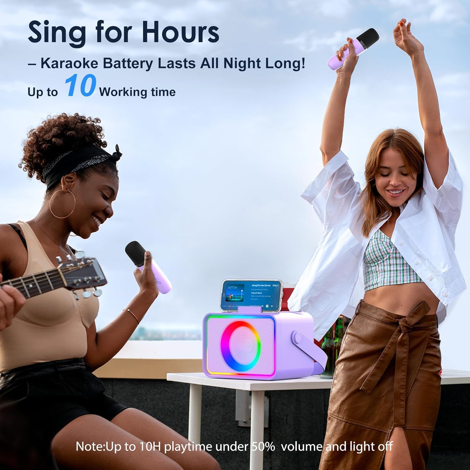 Karaoke Machine for Kids Adults,Portable Bluetooth Speaker with 2 Wireless Microphone with LED Lights, Karaoke Microphone with PA System Supports USB/TF/AUX,Gift for Party (Black)